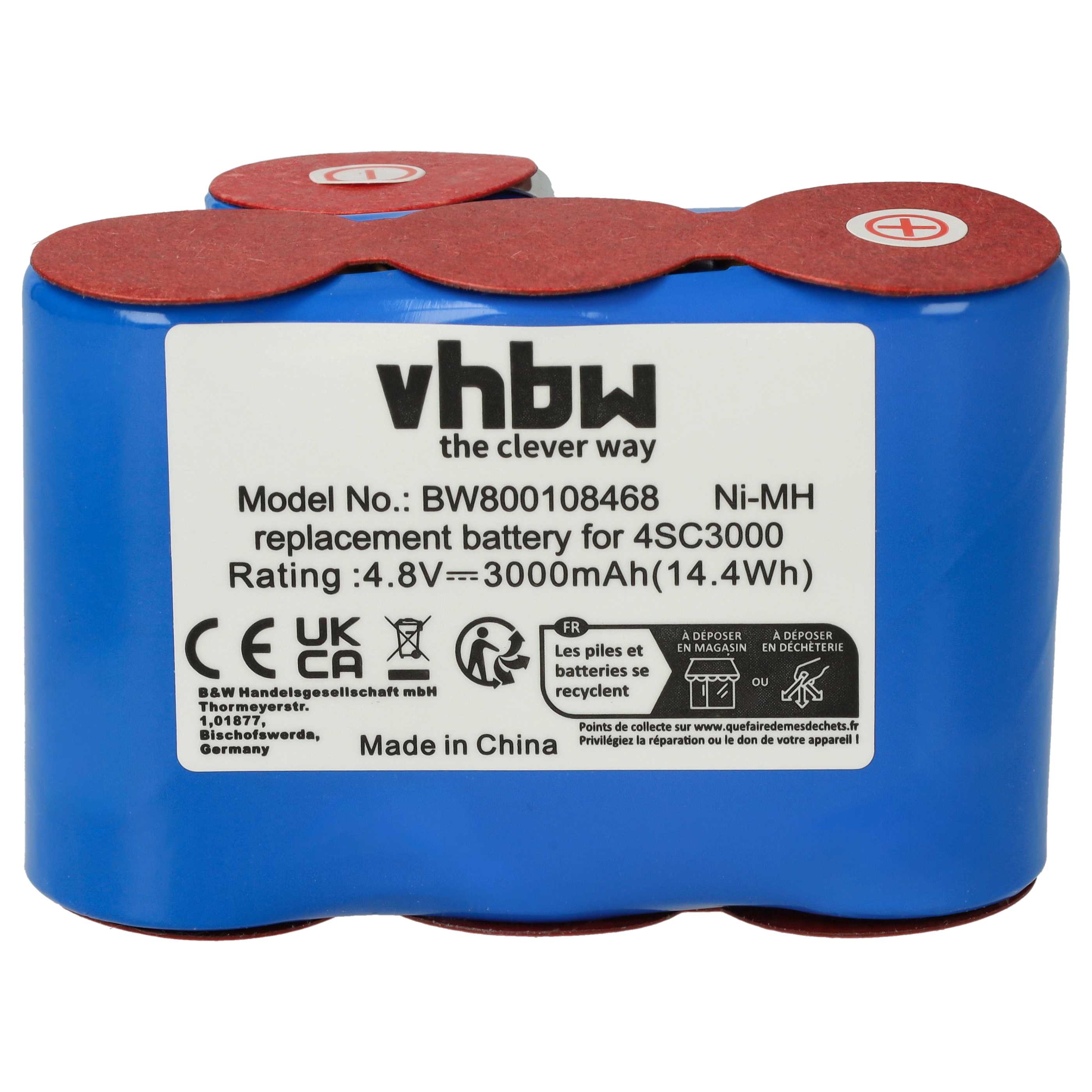 Battery replaces Vileda 4SC3000 for Vileda 3000mAh, 4.8V, NiMH
