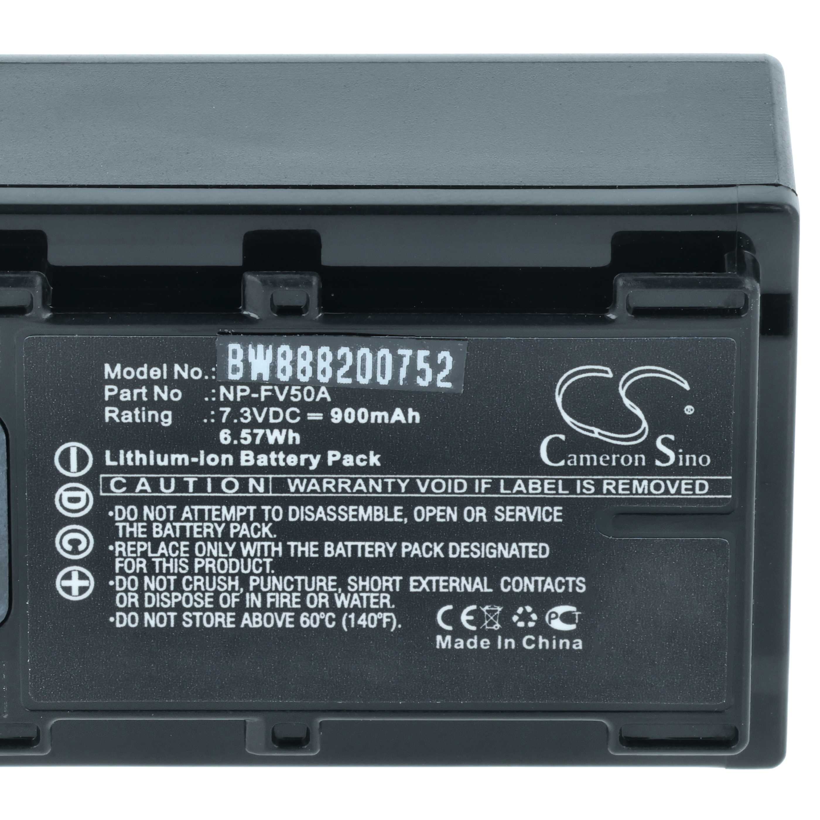Videocamera Battery replaces Sony NP-FV50A - 900 mAh 7.3 V Li-Ion