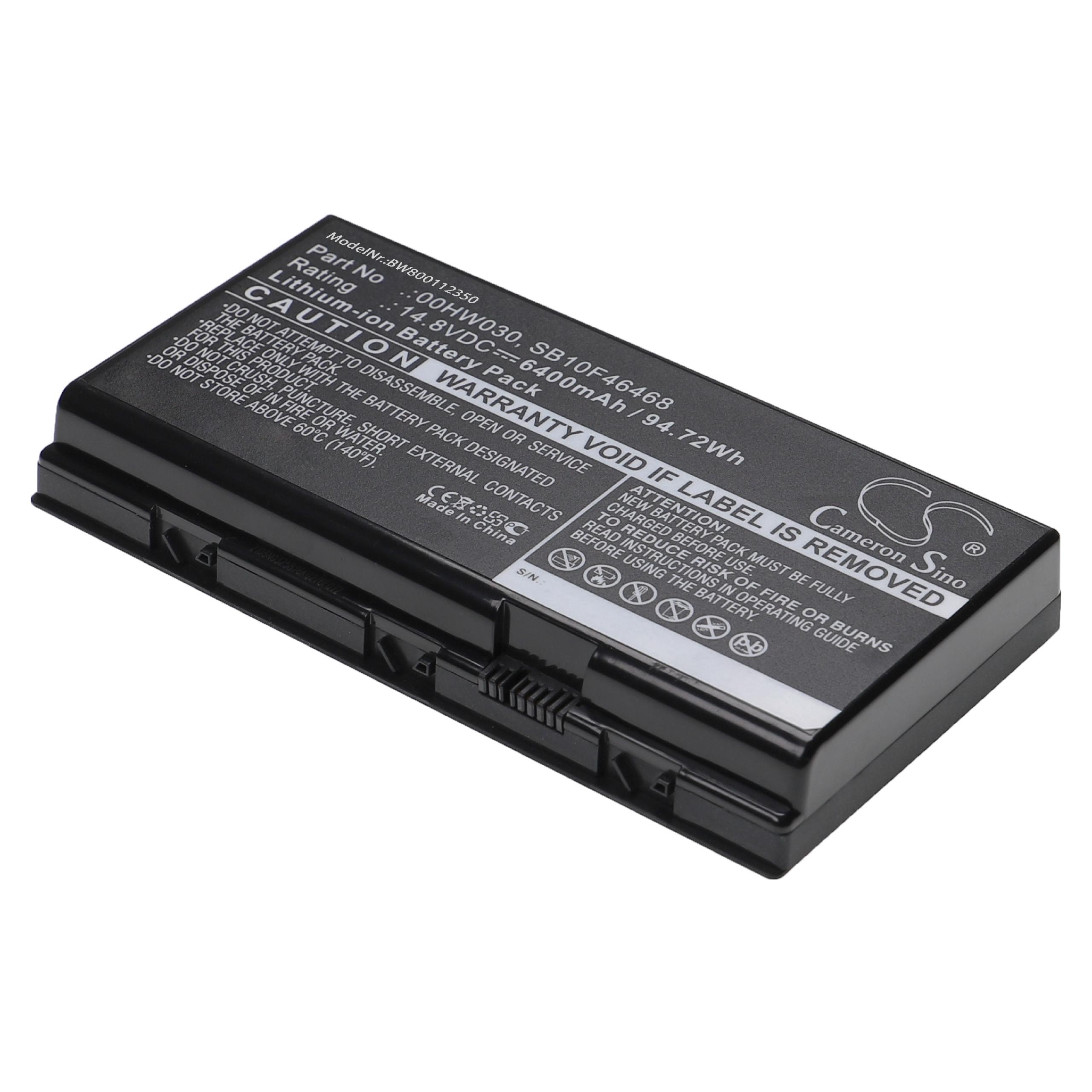 Batterie remplace Lenovo 00HW030, 01AV451, 4ICR18/65-2 pour ordinateur portable - 6400mAh 14,8V Li-ion, noir