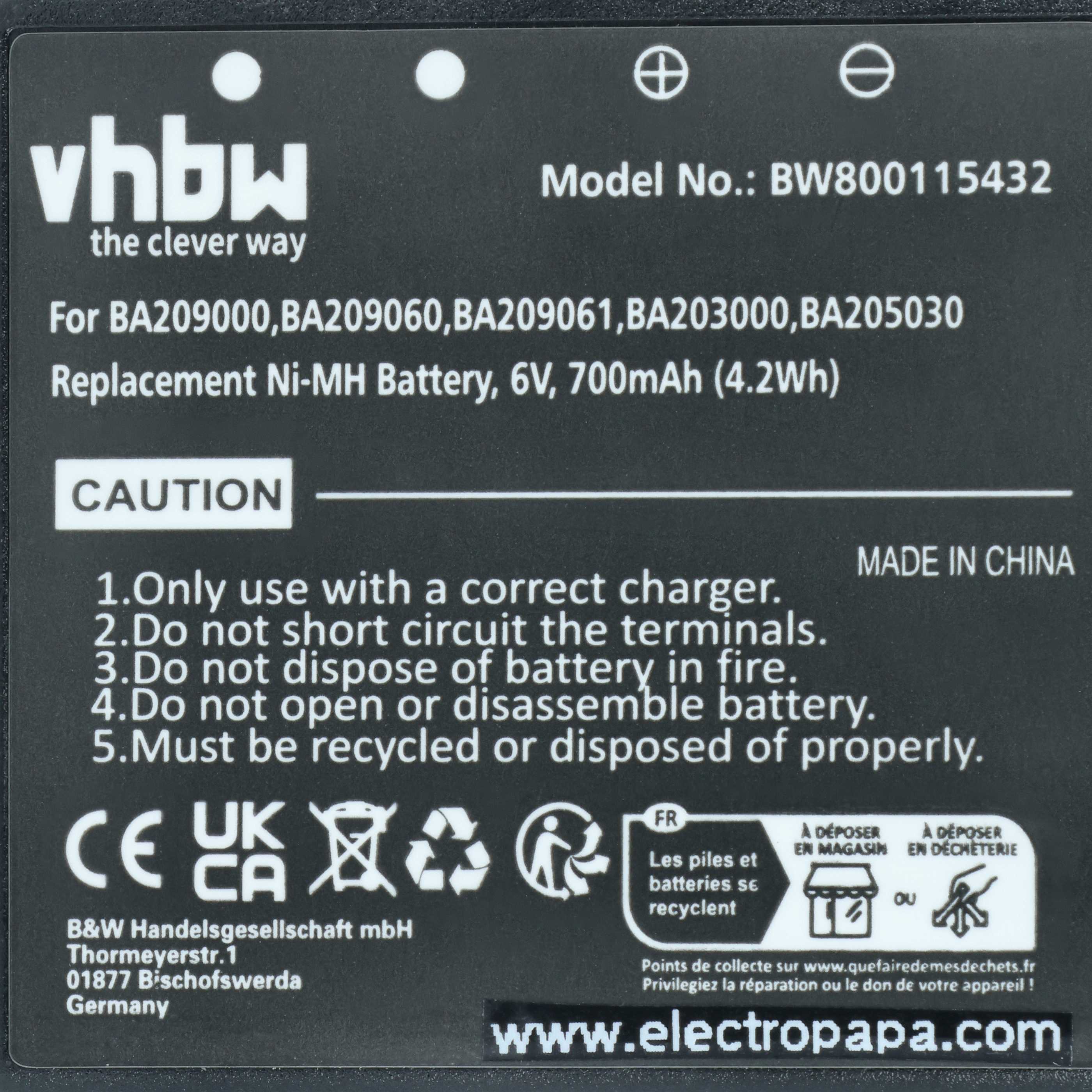 5x Akumulator do zdalnego sterowania zamiennik HBC BA206000, BA203000, BA205030, 005-01-00615 - 700mAh 6V NiMH