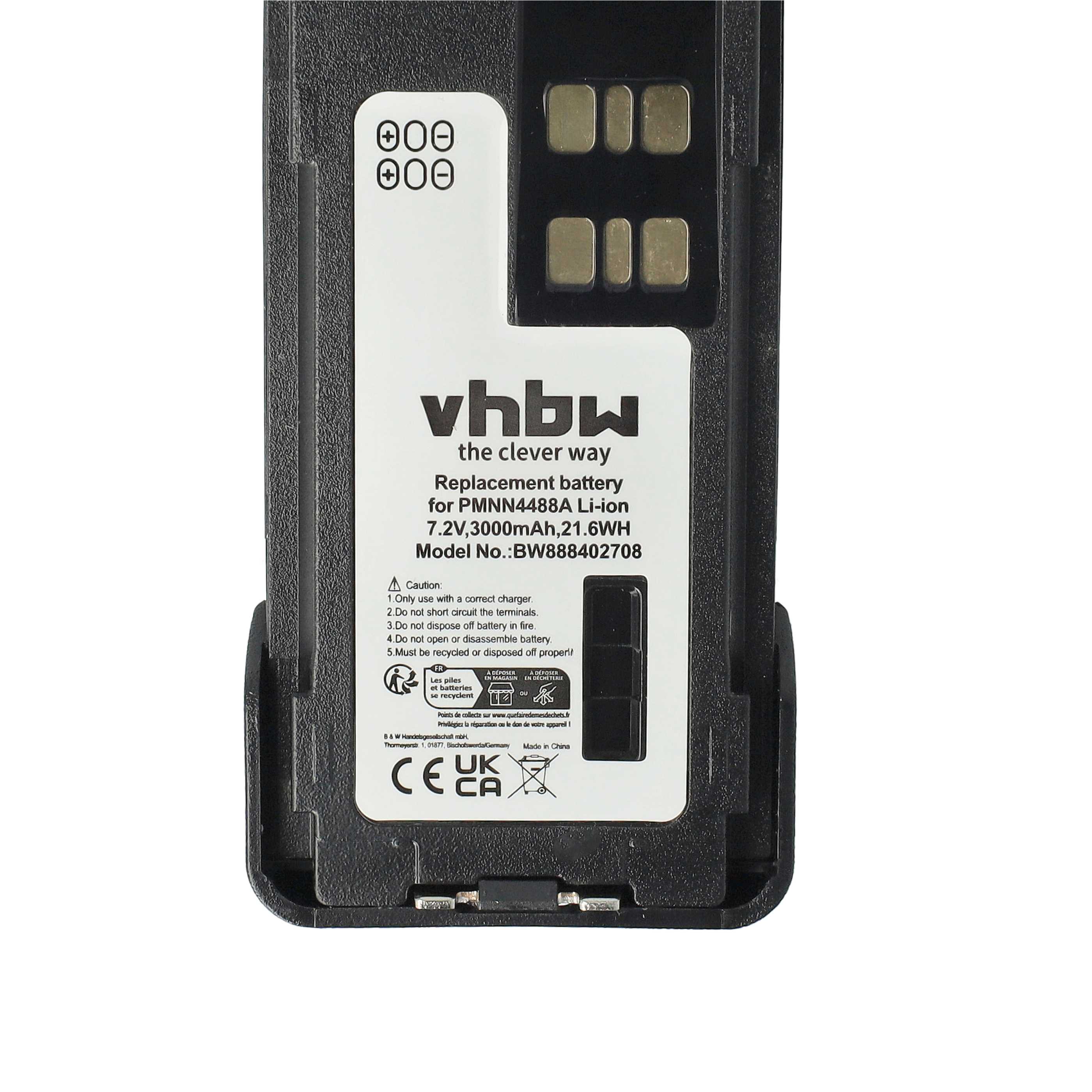 Radio 10x Battery replaces Motorola PMNN441, PMNN4415, PMNN4415AR - 3000 mAh 7.2 V Li-Ion + Belt Clip