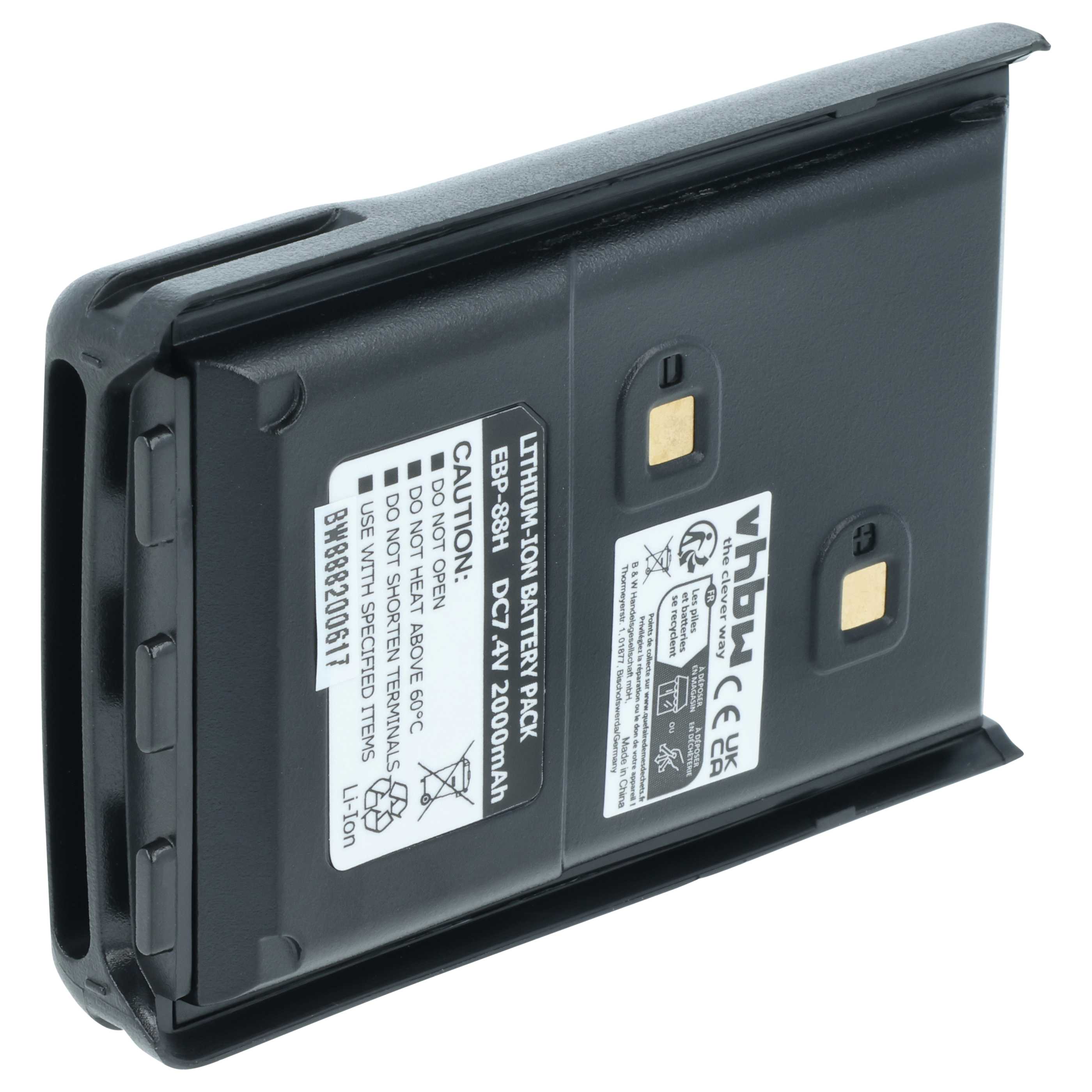 Radio Battery replaces Alinco EBP-88, EBP-88H - 2000 mAh 7.4 V Li-Ion + Belt Clip