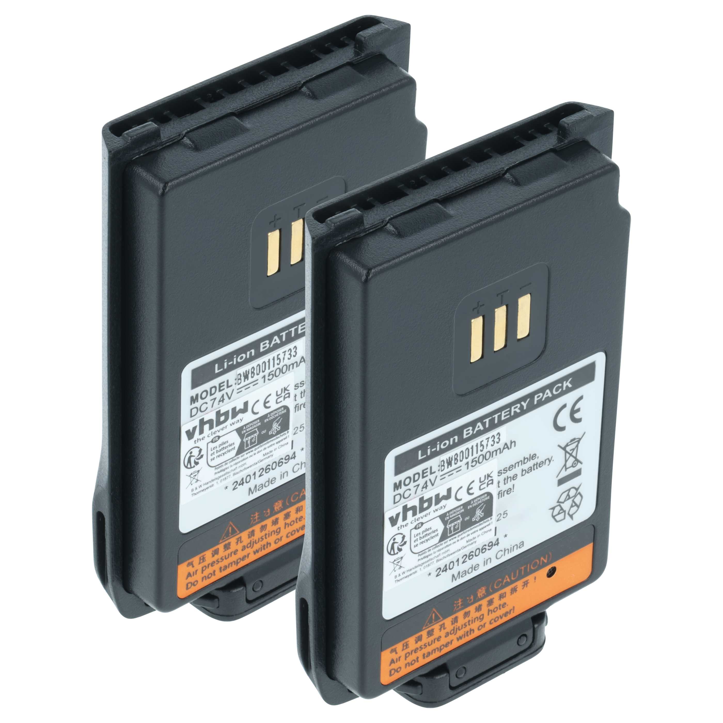 Radio 2x Battery replaces Hyt / Hytera BL1502, BL2010 - 1500 mAh 7.4 V Li-Ion