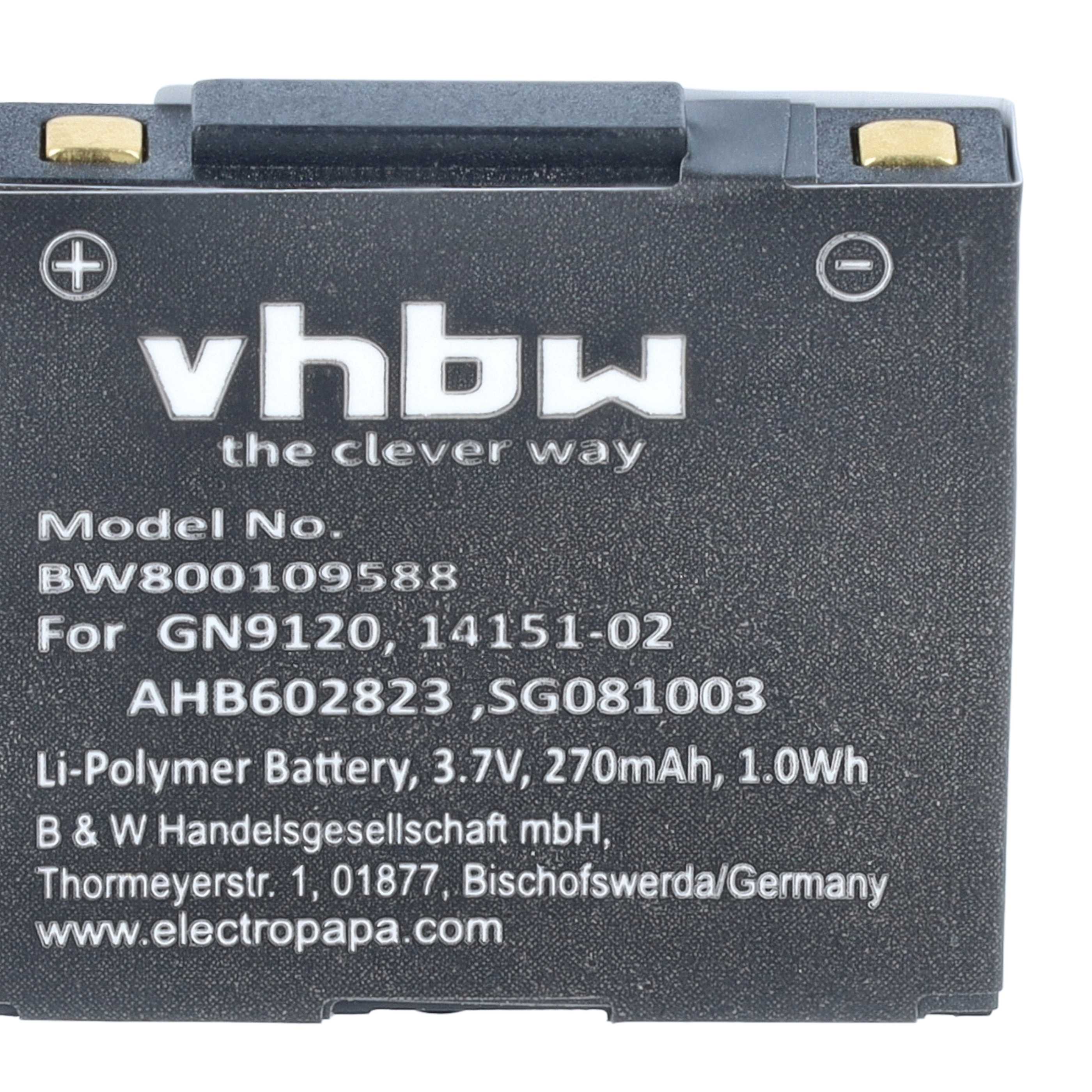 Wireless Headset Battery replaces GN Netcom AHB602823, 2901-249, 14151-02, 14151-01 - 270 mAh 3.7 V Li-polymer
