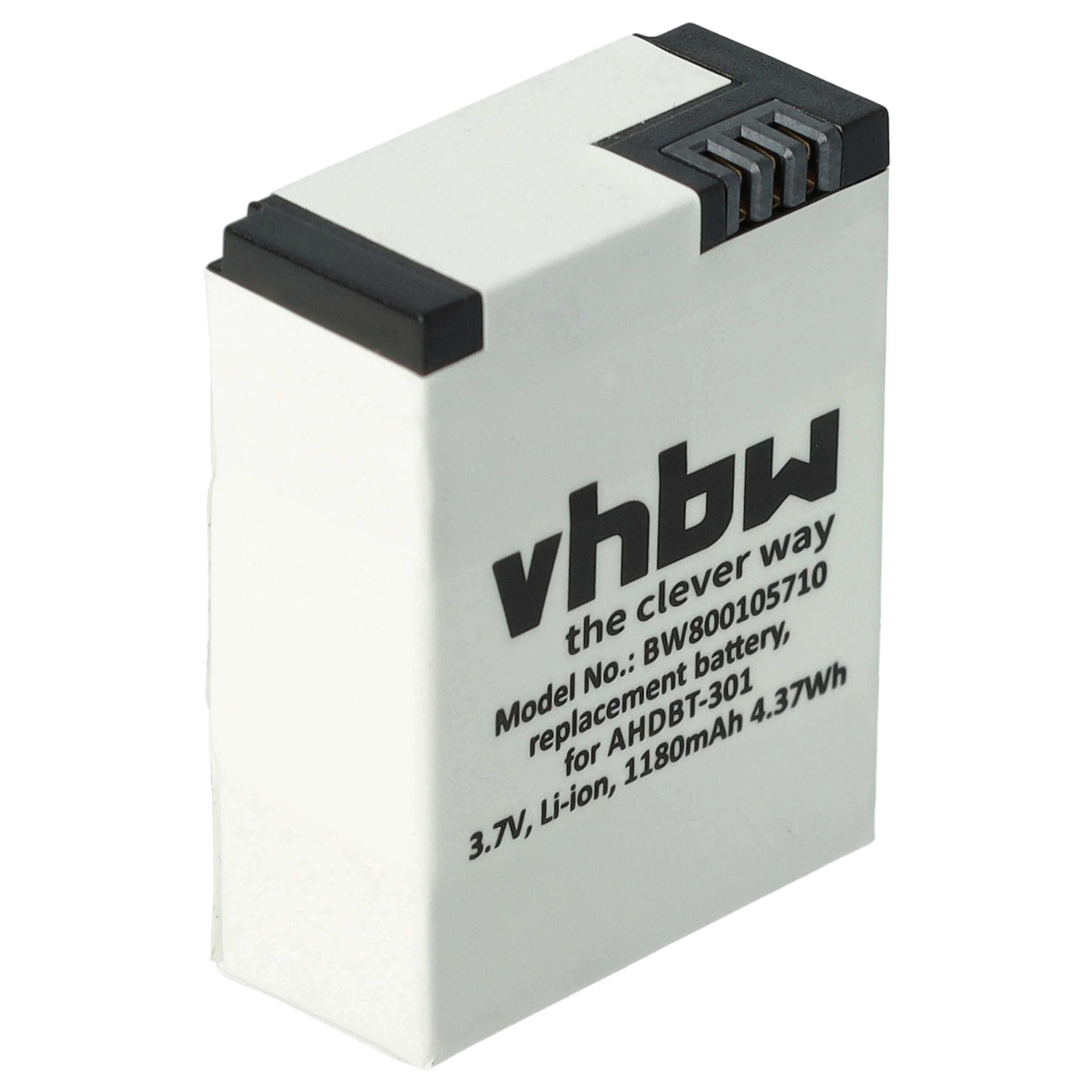 Batterie remplace GoPro AHDBT-201 pour caméscope - 1180mAh 3,7V Li-polymère