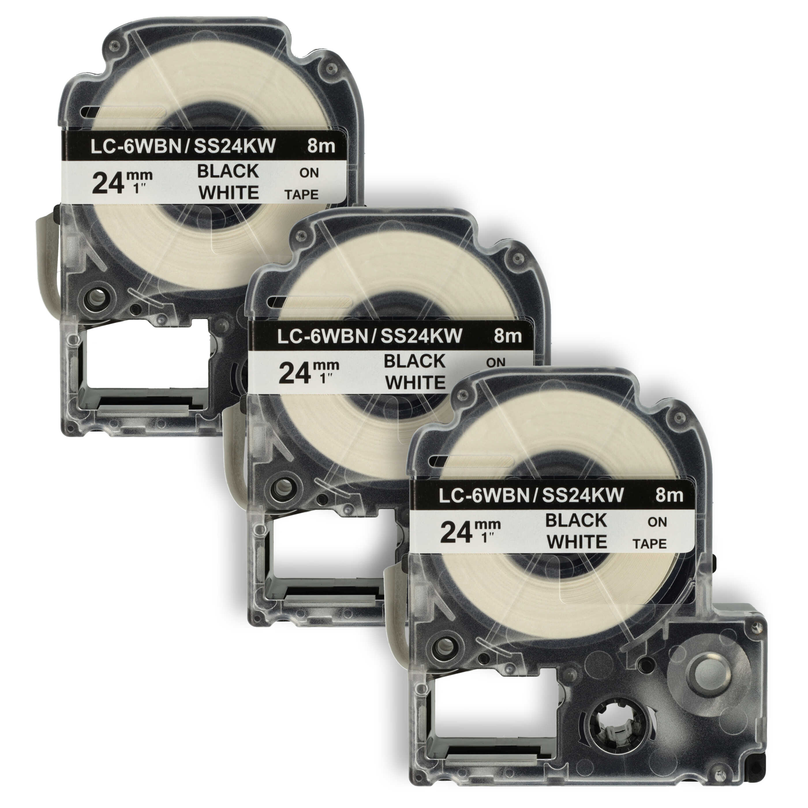3x Cassetta nastro sostituisce Epson LC-6WBN per etichettatrice 24mm nero - bianco