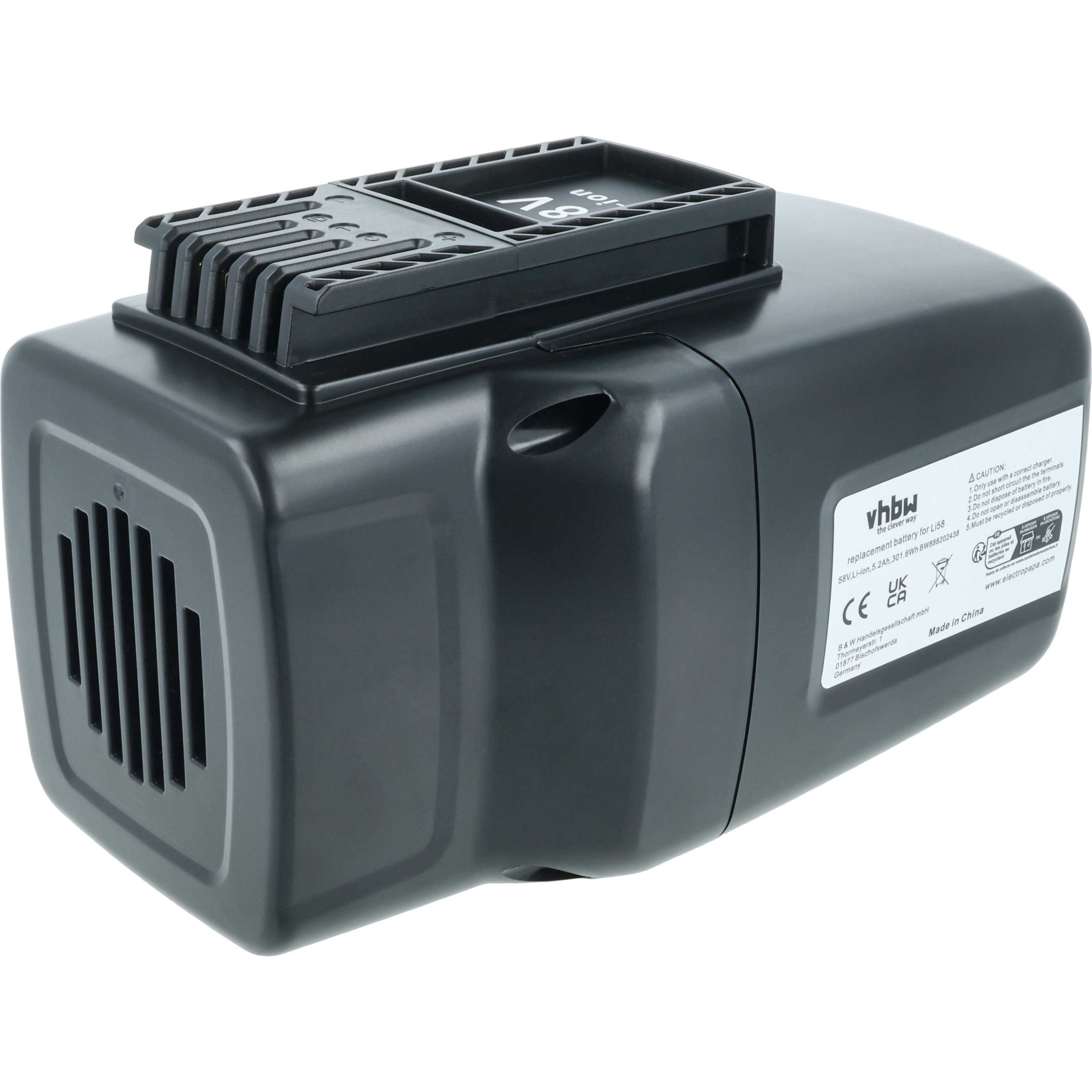 Battery replaces McCulloch 59-09.238.03, 582611701, 590810401 - 5200 mAh 58 V Li-Ion, black / yellow