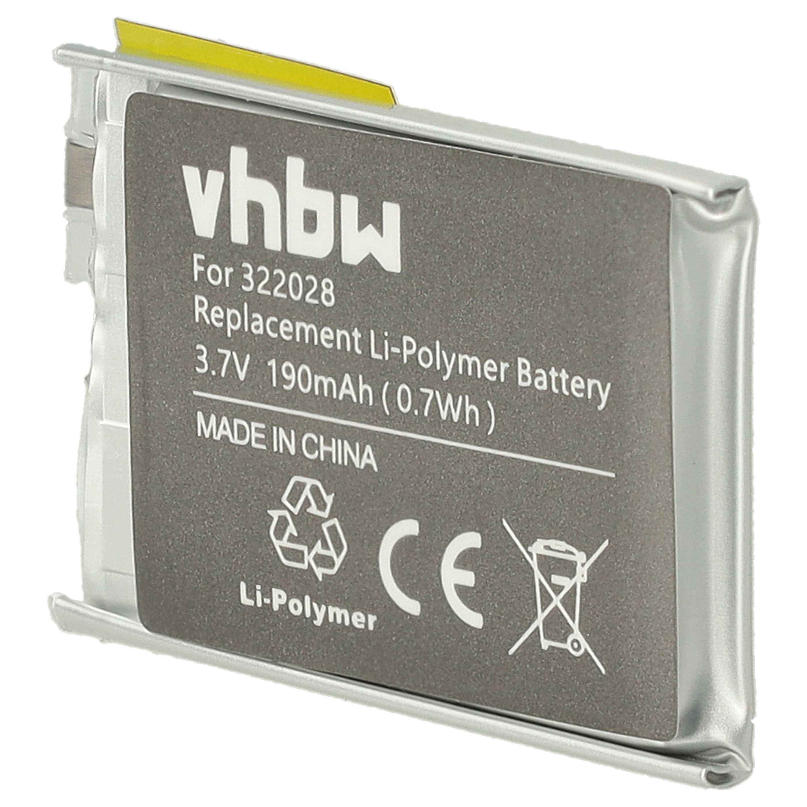 Batterie remplace TomTom AHB322028, 322028 pour montre connectée - 190mAh 3,7V Li-polymère