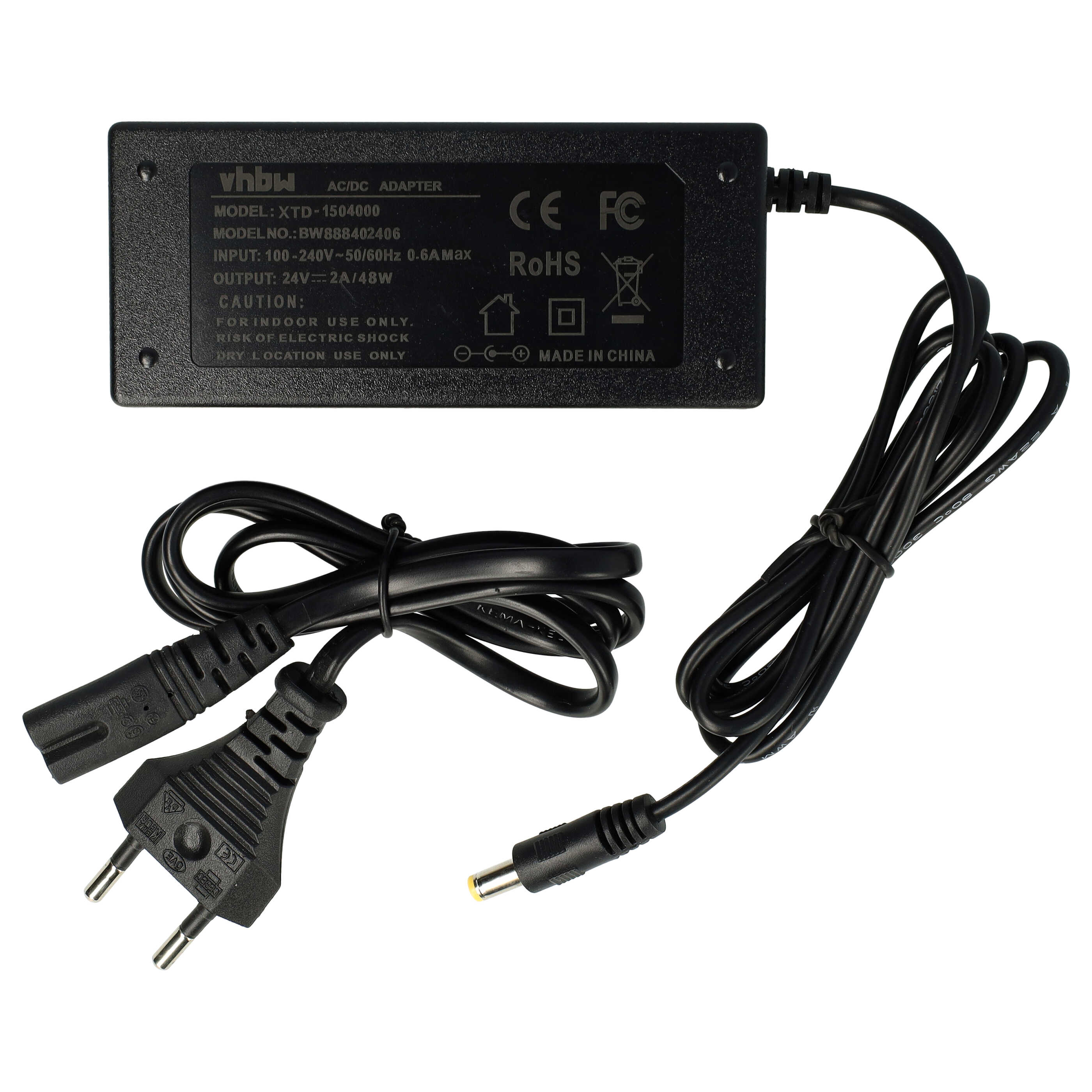 Mains Power Adapter with 5.5 x 2.5 mm Plug suitable for various Electric Devices - 24 V, 2 A