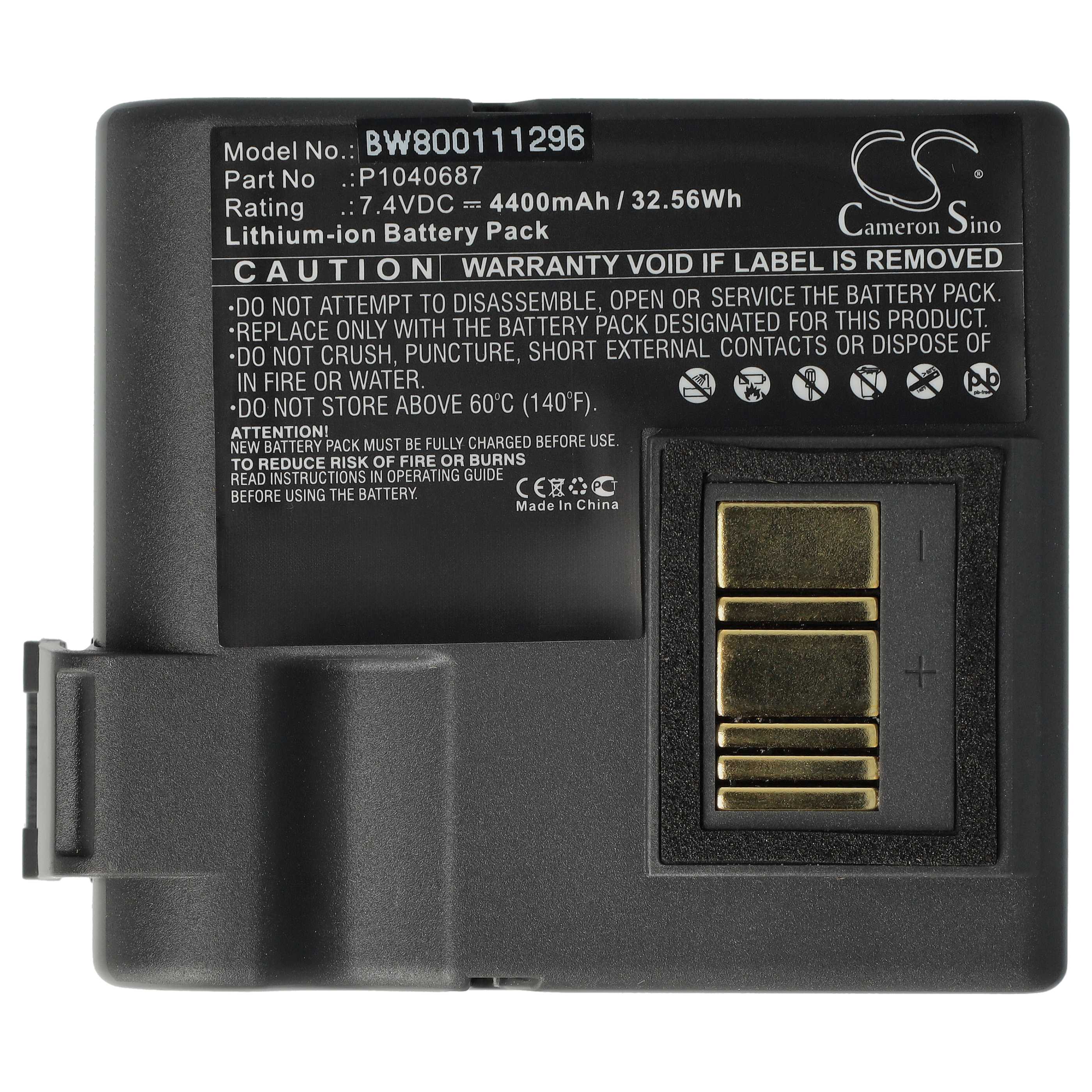 Batterie remplace Zebra BTRY-MPP-68MA1-01, P1050667-016, P1040687 pour imprimante - 4400mAh 7,4V Li-ion