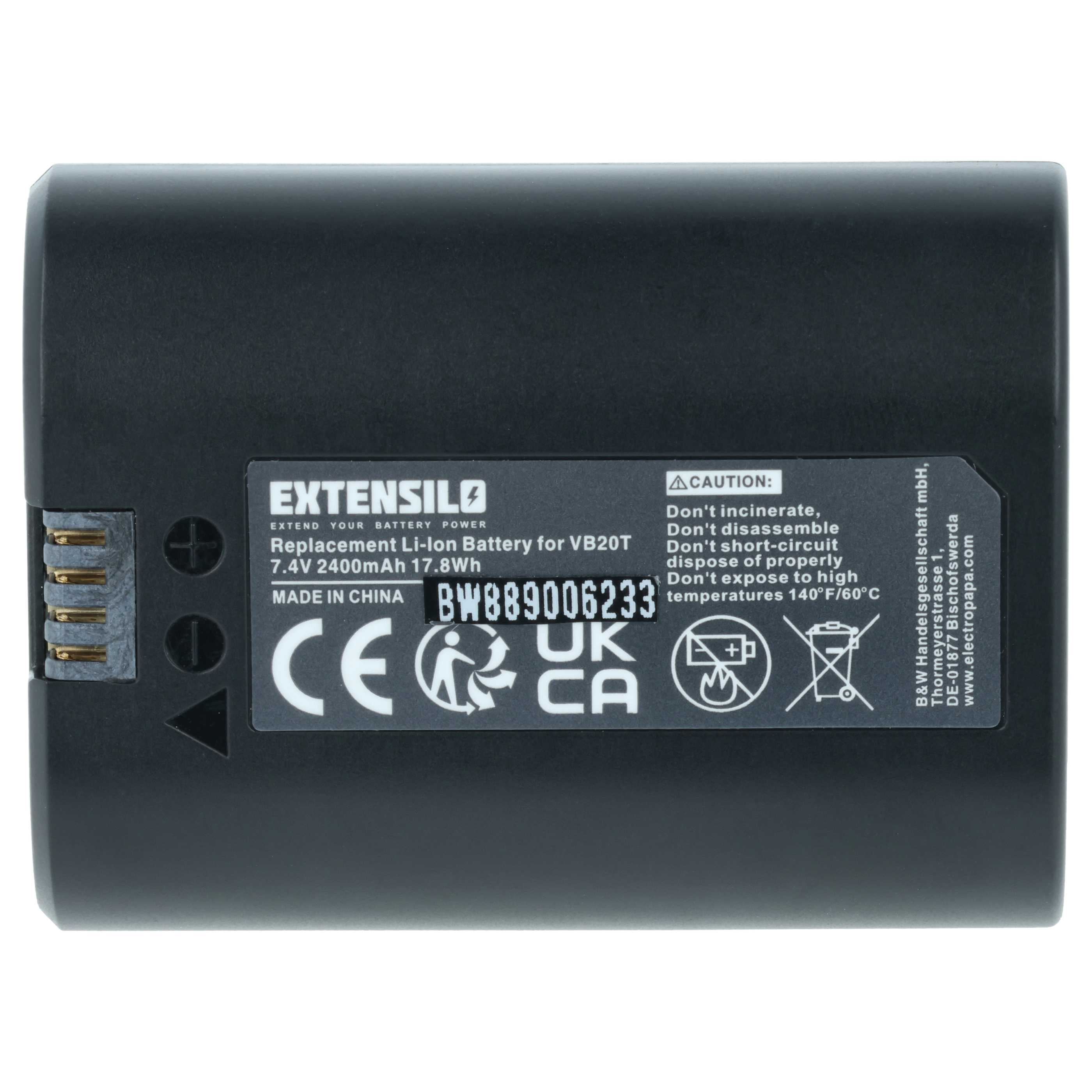 Camera Flash Unit Battery replaces Godox 5167, VB-20 - 2400 mAh 7.4 V Li-Ion