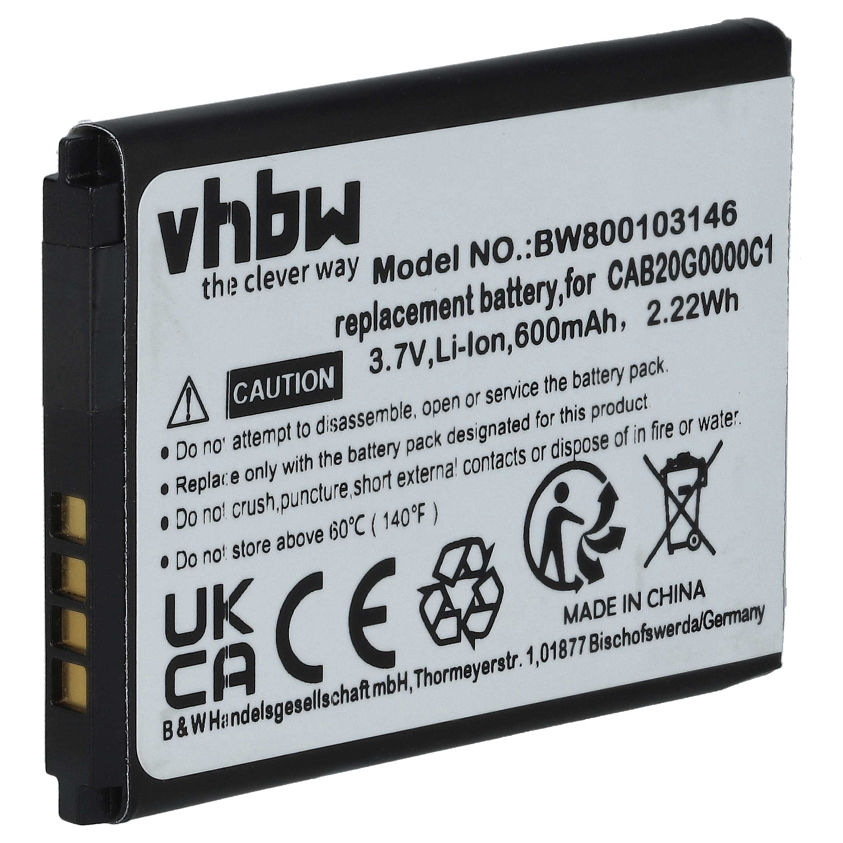 Akku als Ersatz für Alcatel B-U9X, CAB20G0000C1, CAB30B4000C1, CAB3010010C1, CAB30M0000C1 - 600mAh 3,7V Li-Ion