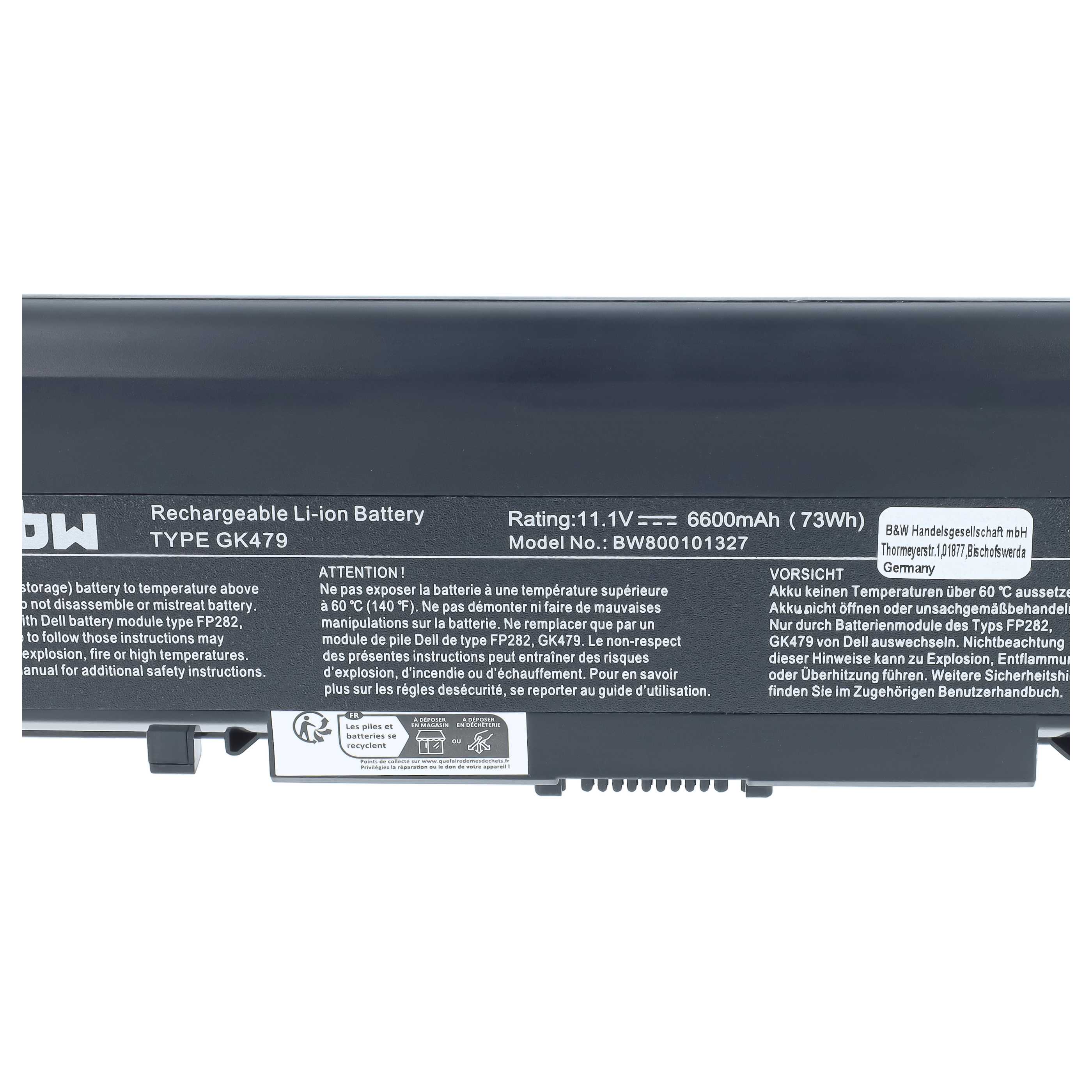 Akumulator do laptopa zamiennik Dell 312-0513, 312-0518, 312-0520, 312-0504 - 6600 mAh 11,1 V Li-Ion, czarny