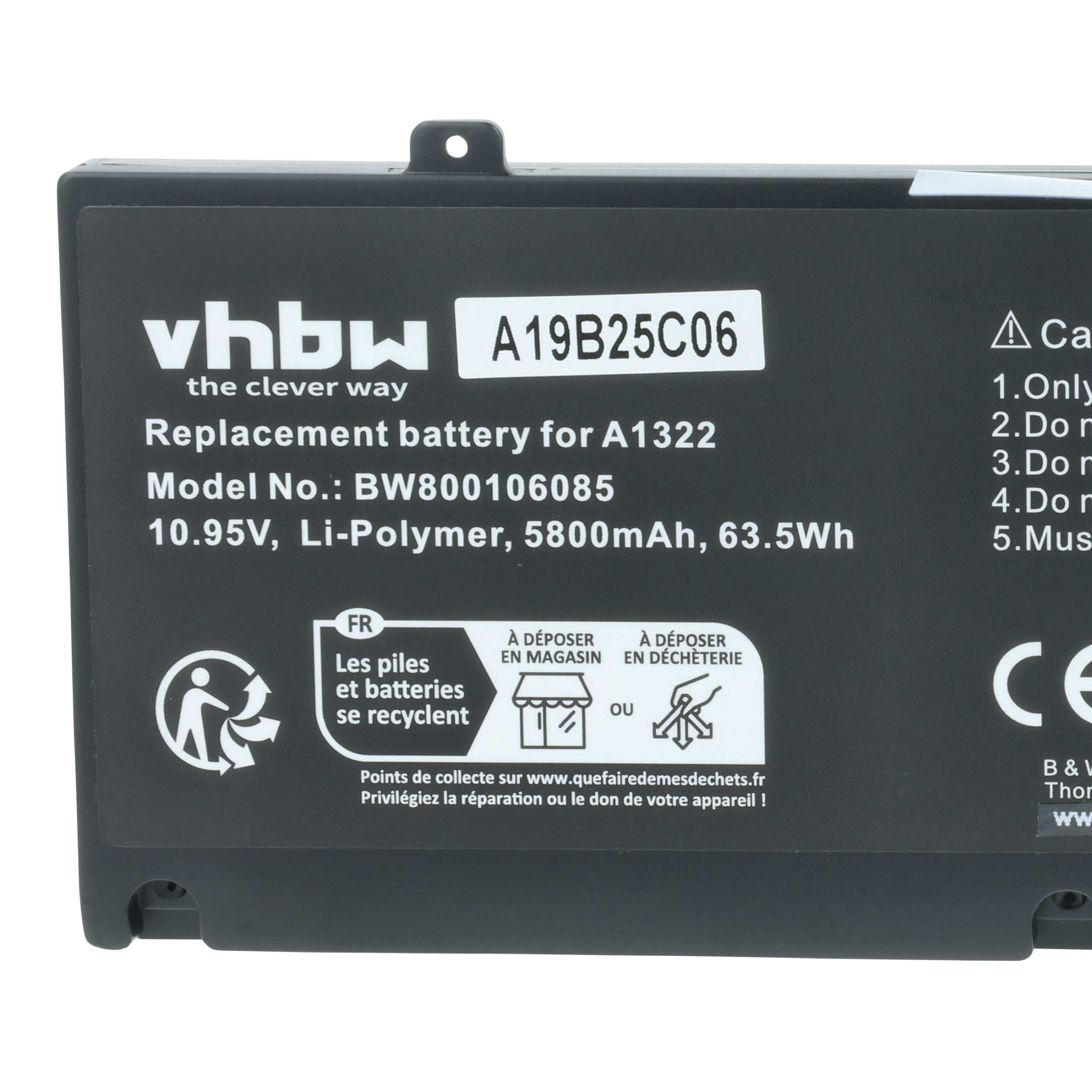Batteria sostituisce Apple 661-5229, 661-5557, 661-5391, 020-6547-A per notebook - 5800mAh 10,95V Li-Poly nero