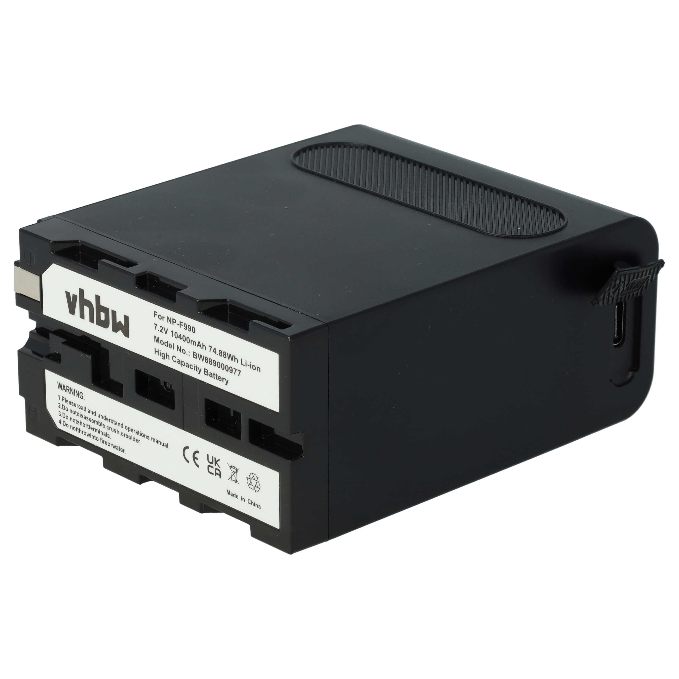 Kamera-Akku als Ersatz für Sony NP-F970, NP-F960, NP-F950, NP-F930 - 10400mAh 7,2V Li-Ion, mit USB-C Buchse