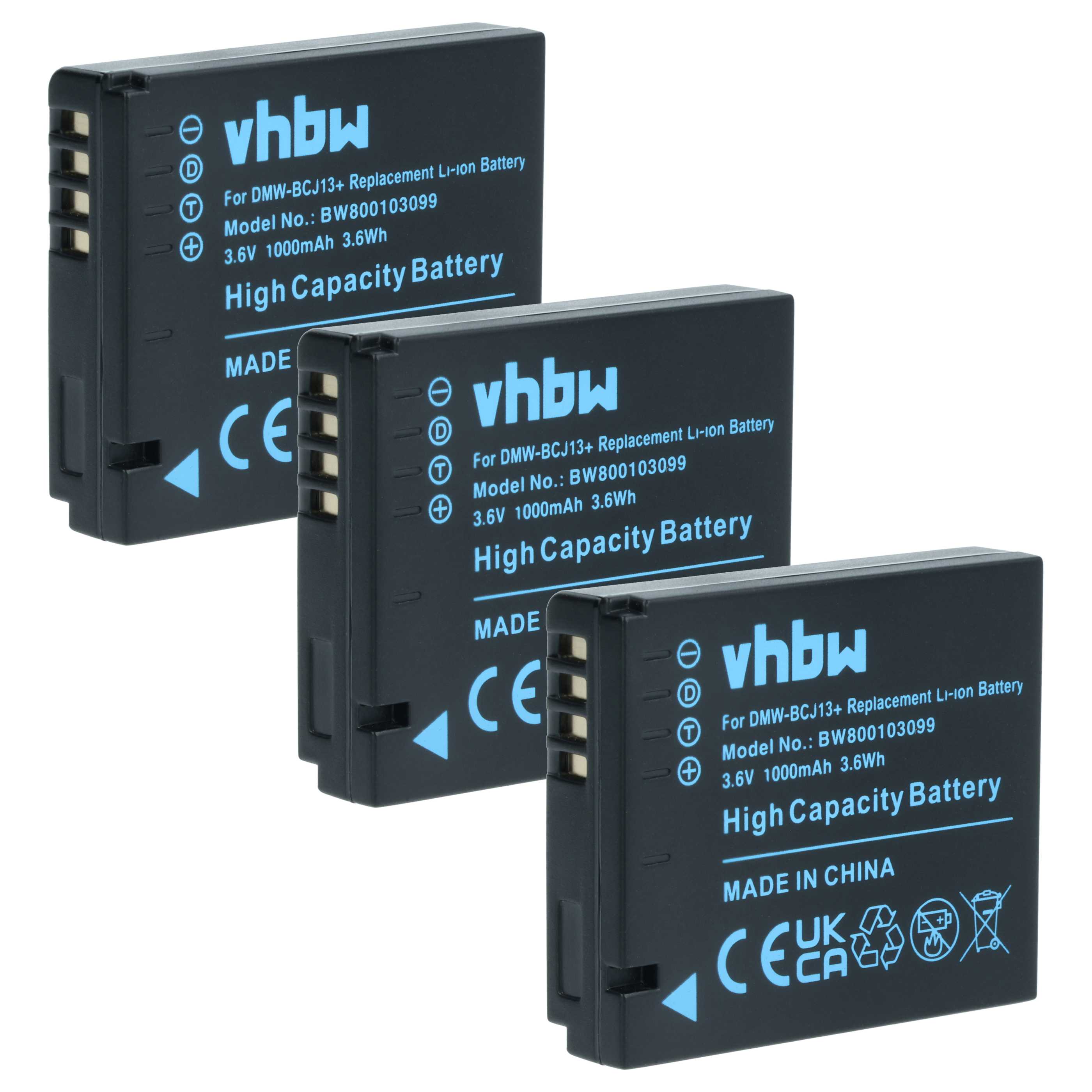 3x Battery replaces Leica BP-DC10E, BP-DC10 - 1000mAh, 3.6V, Li-Ion with Info Chip
