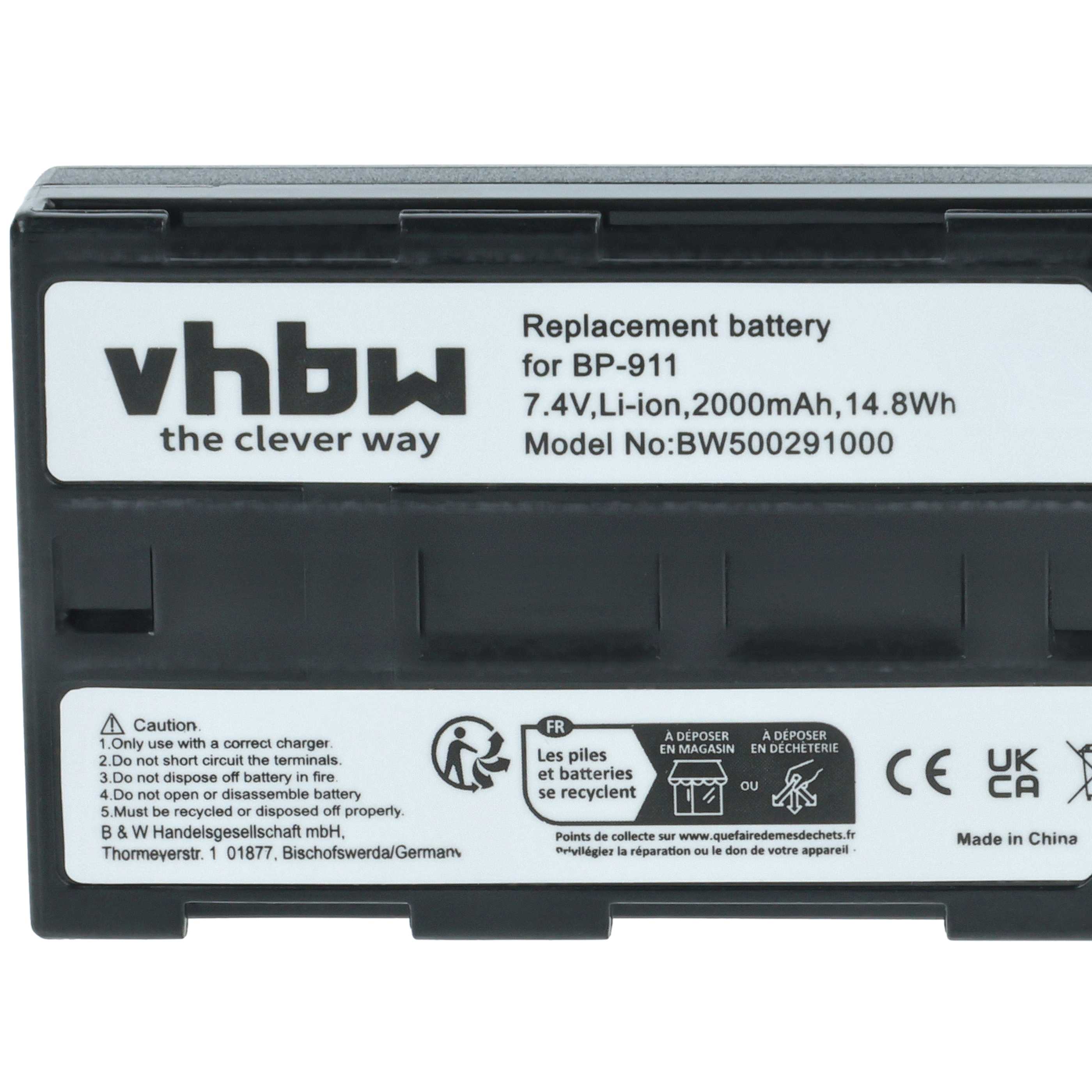 Videocamera 2x Battery replaces Canon BP-927, BP-930, BP-915, BP-924, BP-911, BP-914 - 1300 mAh 7.2 V Li-Ion