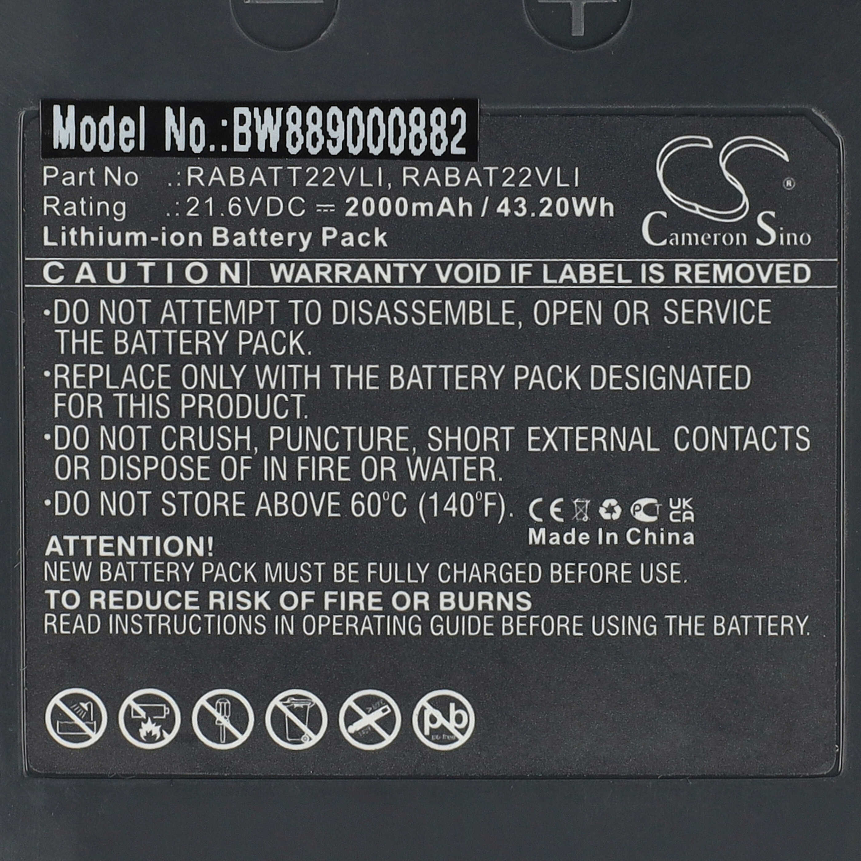 Replacement Battery for Hoover Rhapsody - 2000mAh, 21.6V, Li-Ion