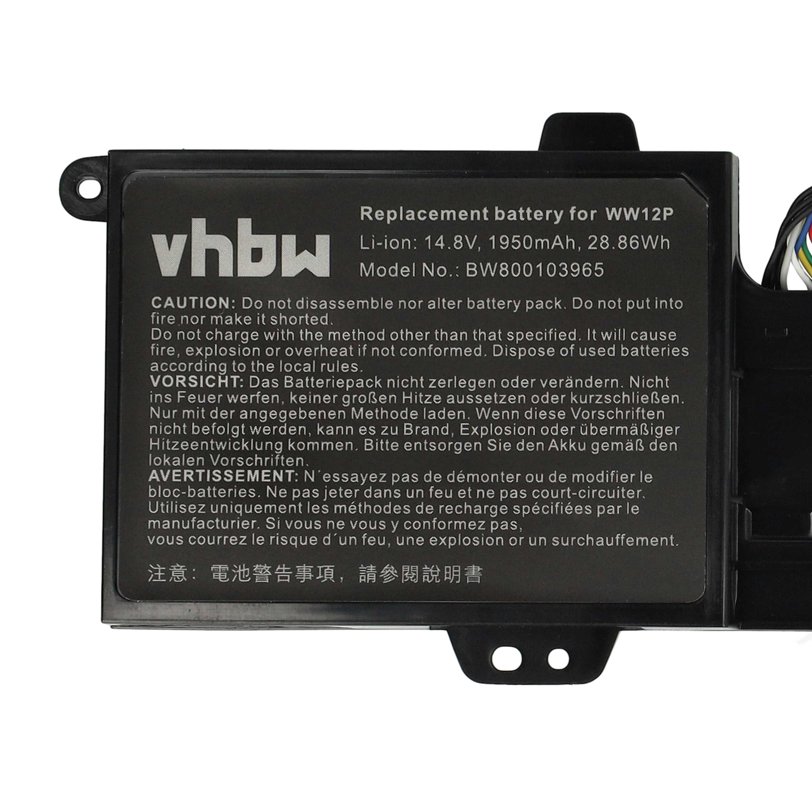 Notebook Battery Replacement for Dell 9YXN1, CN-09YXN1, TR2F1, WW12P - 1950mAh 14.8V Li-polymer, black