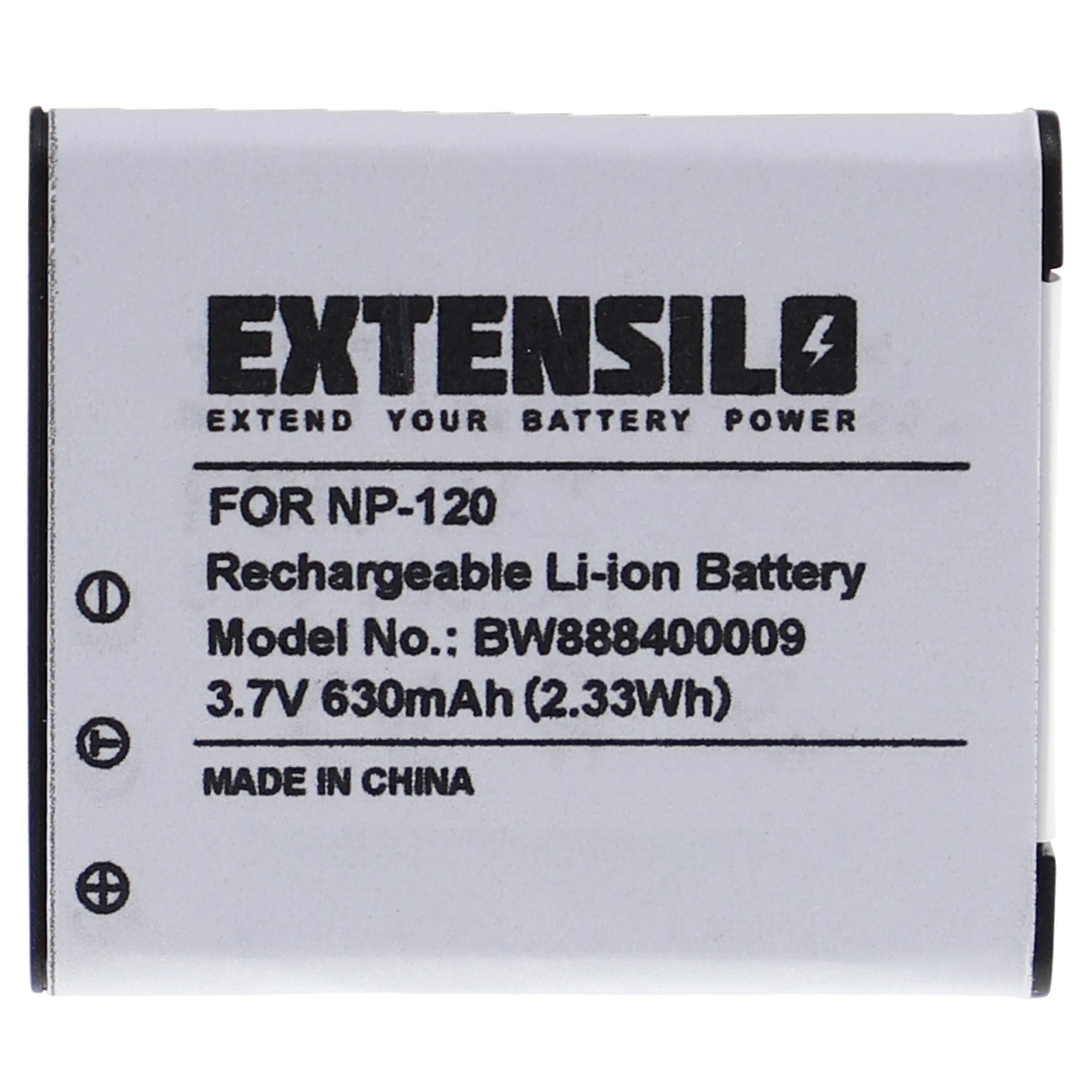 Batterie remplace Casio NP-120DBA, NP-120 pour appareil photo - 630mAh 3,7V Li-ion