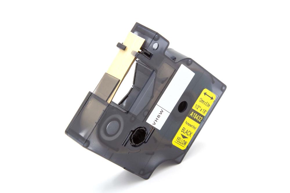 Cassetta nastro sostituisce Dymo 18432 per etichettatrice Tyco 12mm nero su giallo, vinile