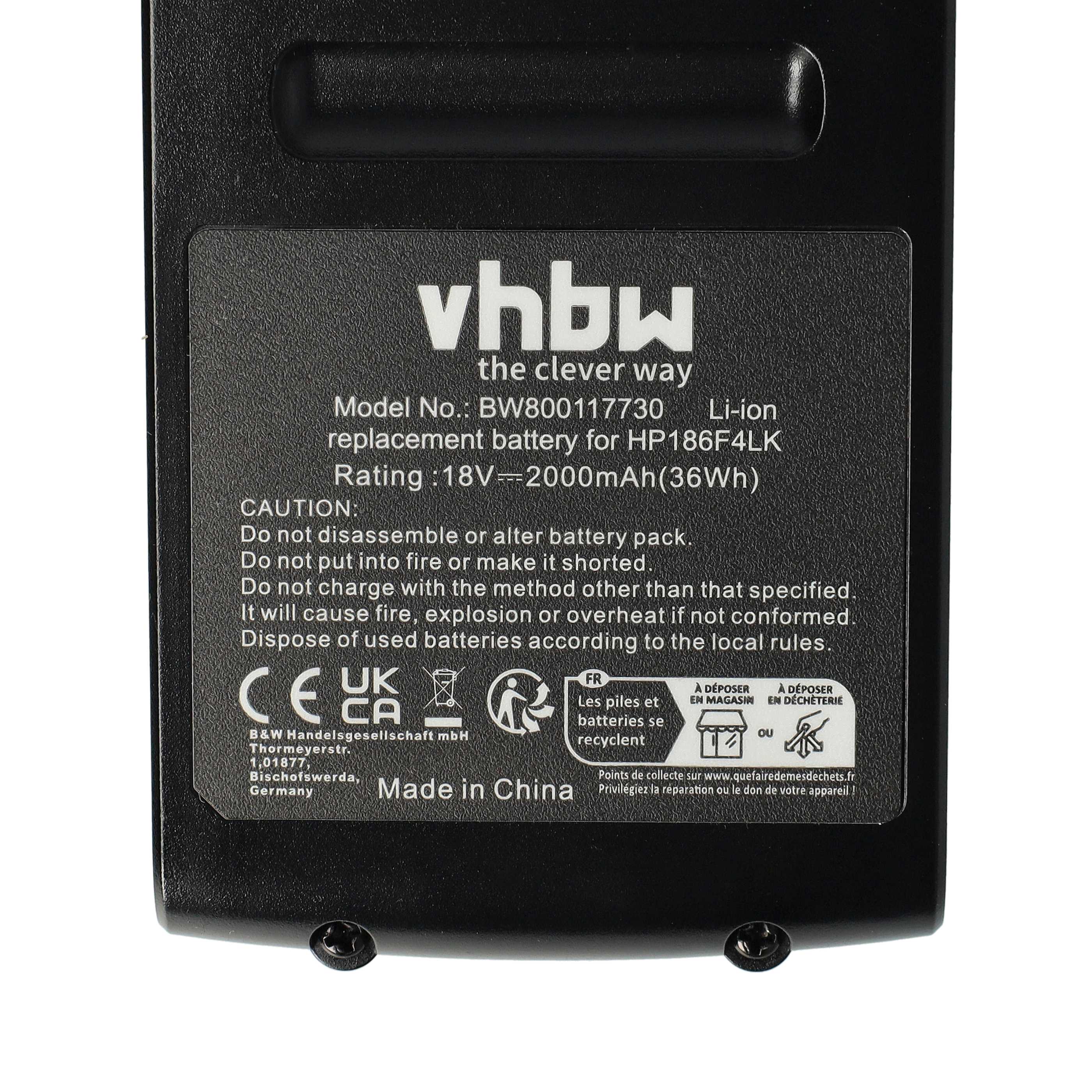Battery replaces Black & Decker BL2018, BL1318, BL1518, BL1518-XJ Electric Power Tool - 2000 mAh, 18 V, Li-Ion