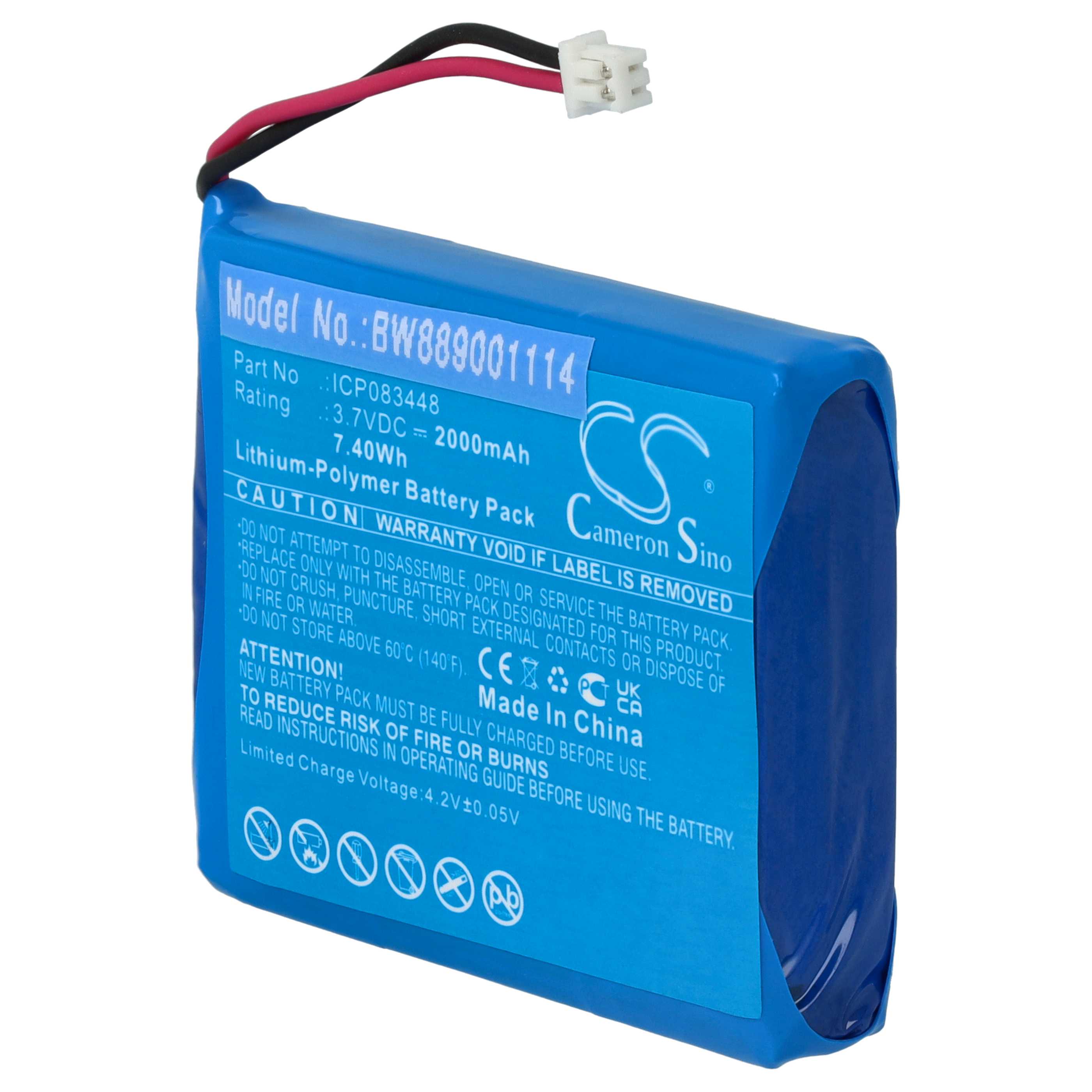 Radio 2x Battery replaces Albrecht ICP083448, JHHY903448A - 2000 mAh 3.7 V Li-polymer