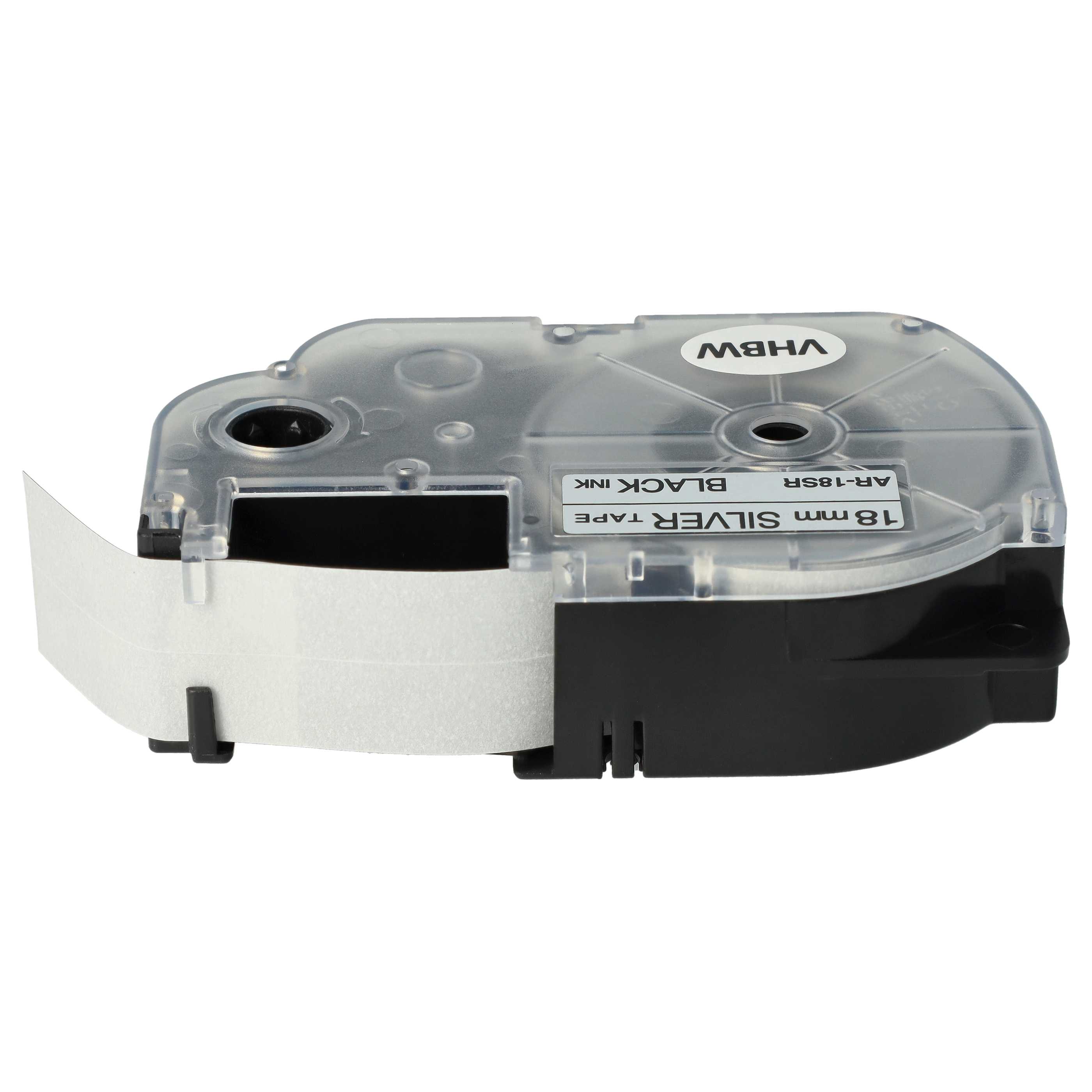 Label Tape replaces Casio XR-18SR1, XR-18SR - 18 mm Black to Silver