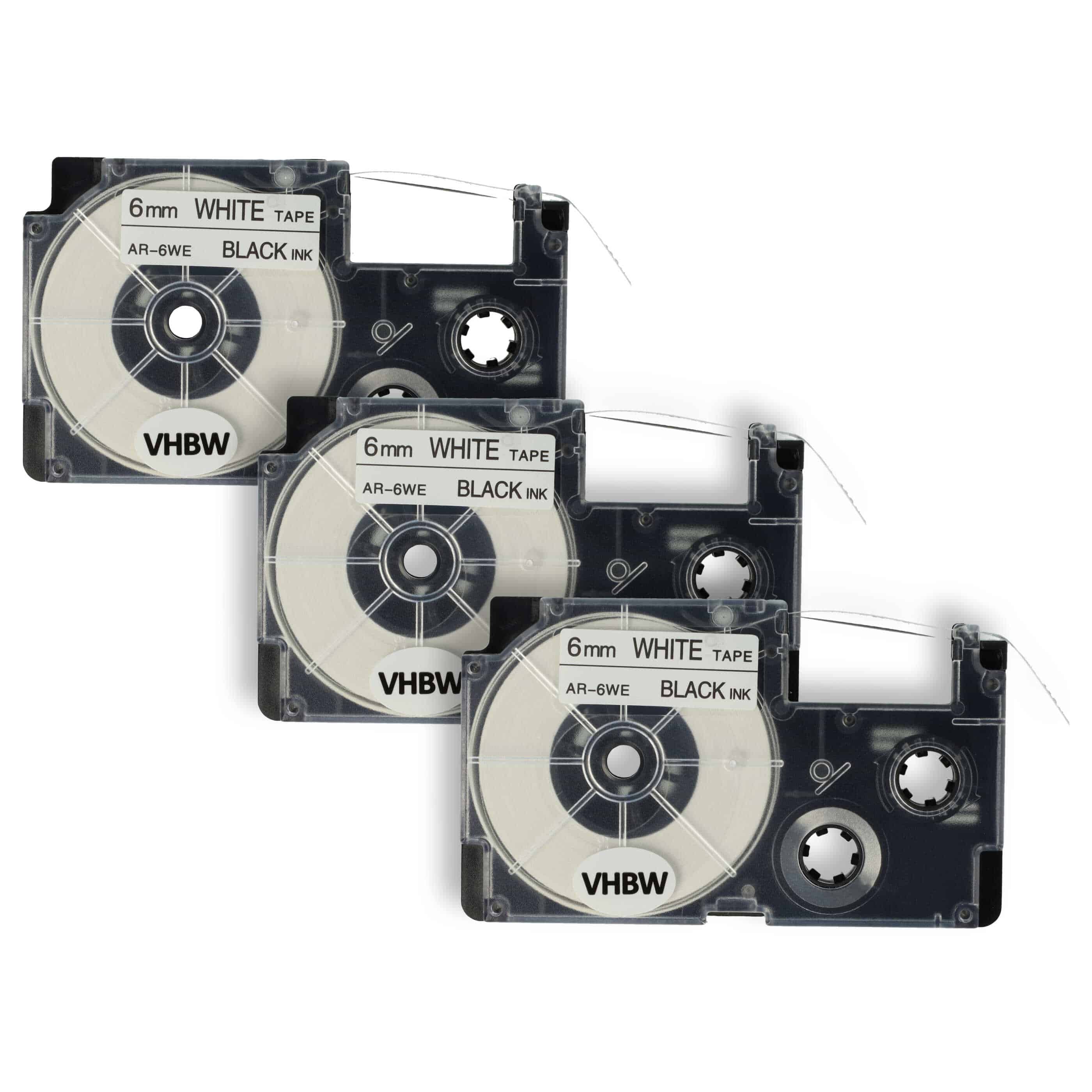 3x Label Tape replaces Casio XR-6WE, XR-6WE1 - 6 mm Black to White