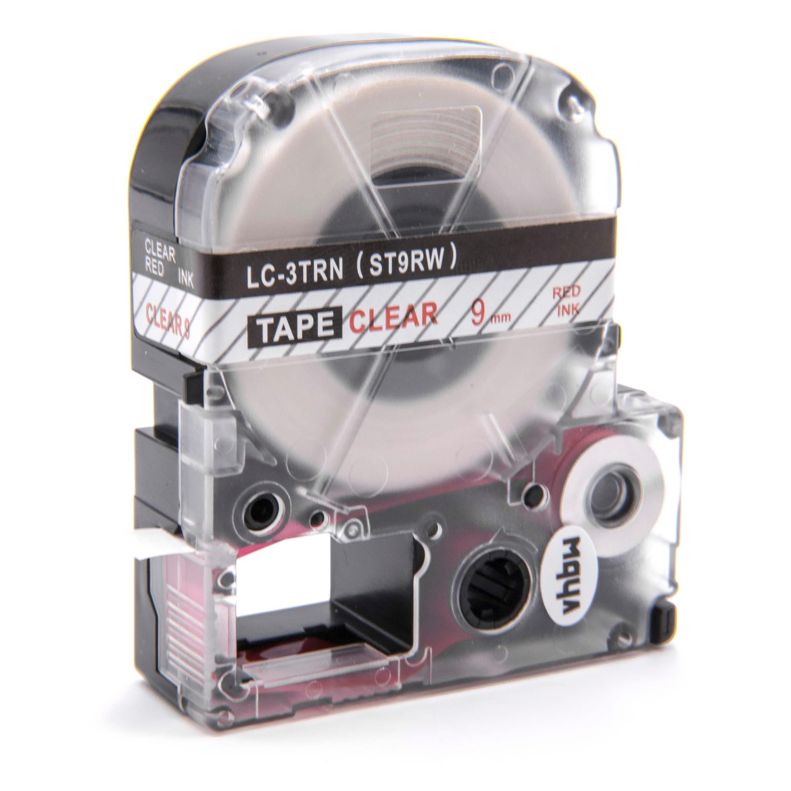 Cassette à ruban remplace Epson LC-3TRN - 9mm lettrage Rouge ruban Transparent