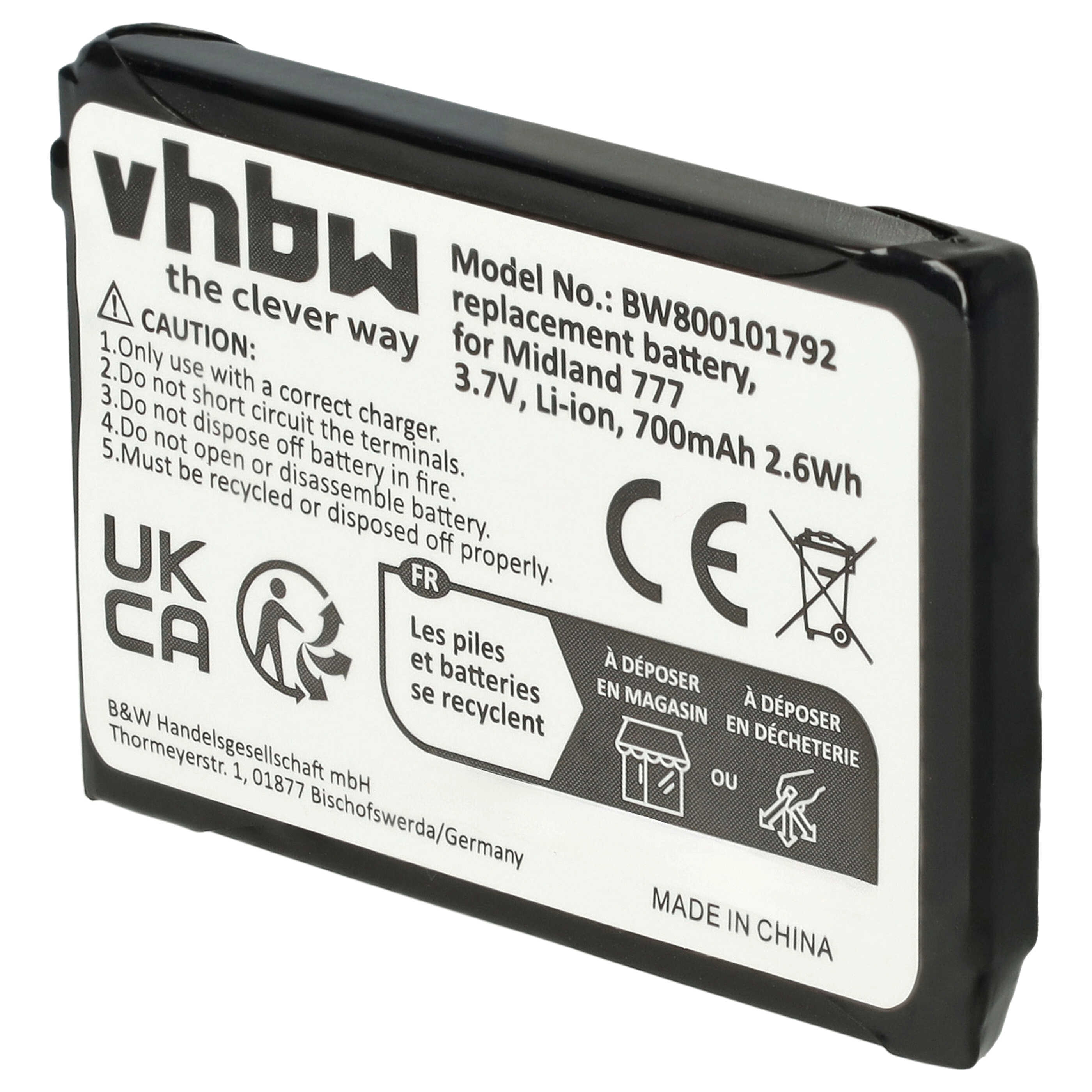 Radio Battery Replacement for Alan FB-777 - 700mAh 3.7V Li-Ion