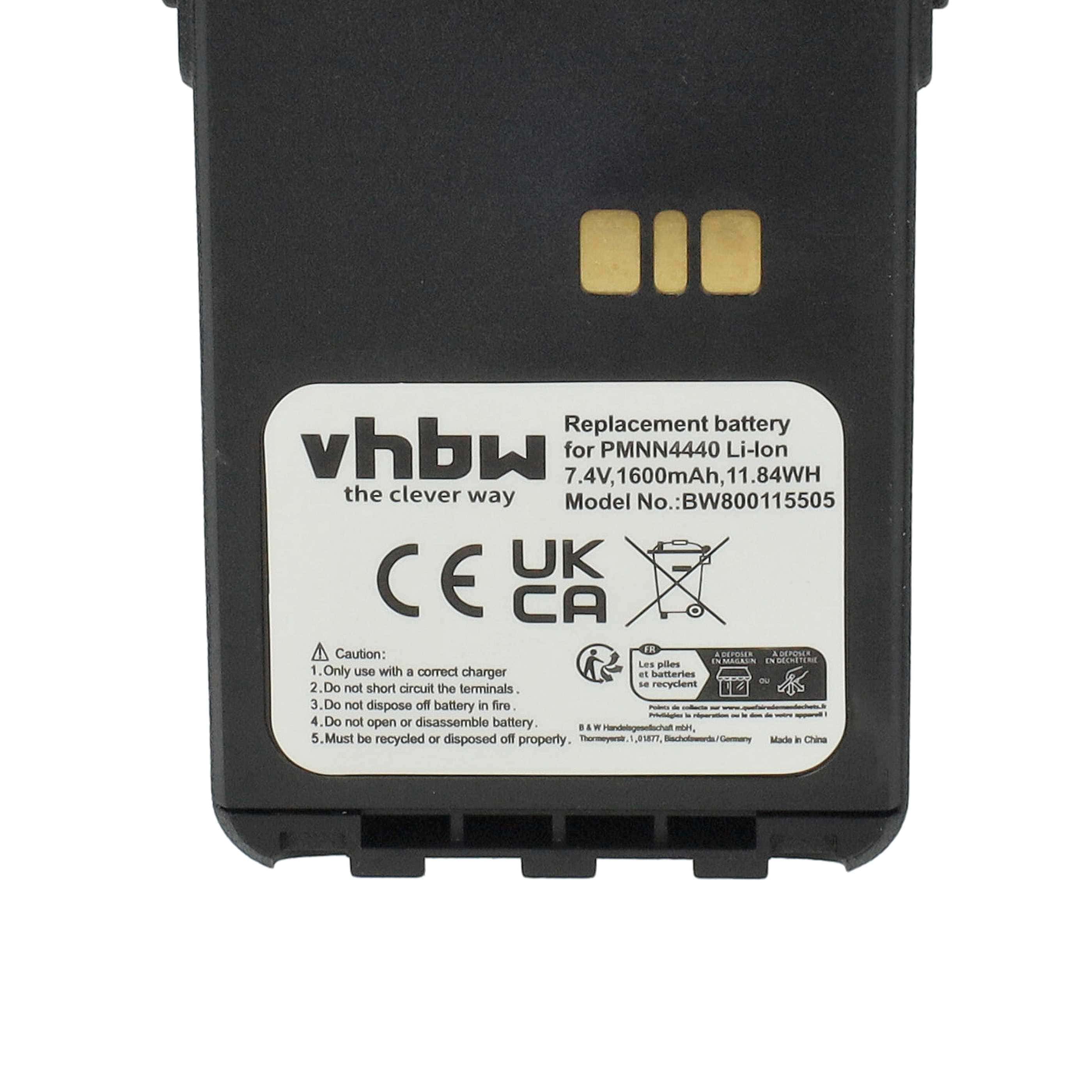Radio 10x Battery replaces Motorola PMNN4511A, PMNN4440, PMNN4502A, PMNN4440AR - 1600 mAh 7.4 V Li-Ion