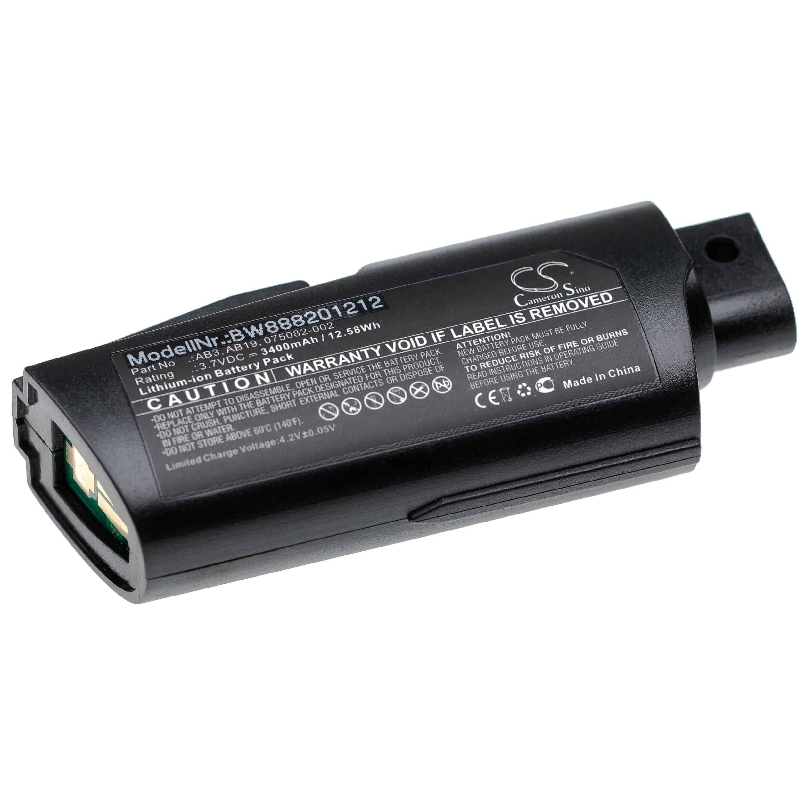 Batterie remplace Intermec AB19, 075082-002, AB3 pour scanner de code-barre - 3400mAh 3,7V Li-ion