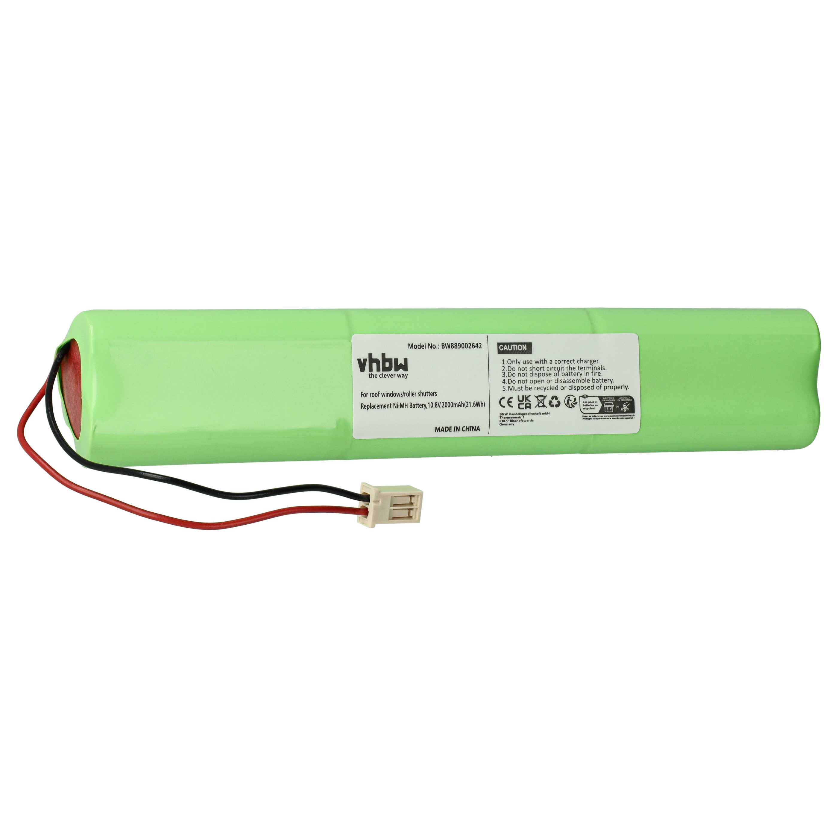Charger incl. Battery (2000 mAh) replaces Velux 946933, 946930, GP210AFHT, 846933 for NiMH Batteries