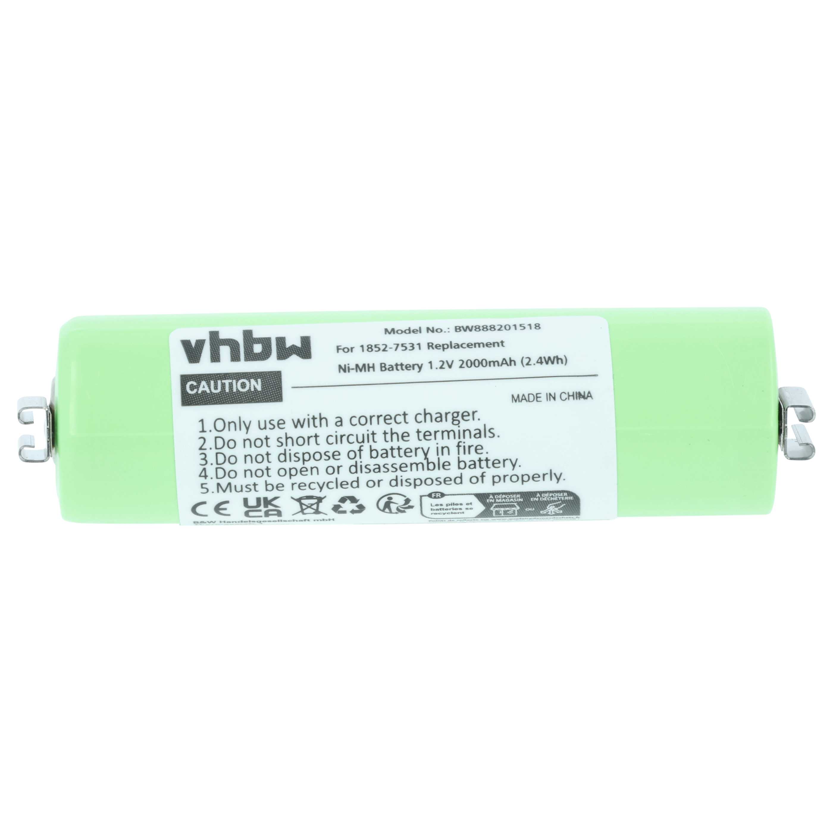 Batteria per rasoio sostituisce Moser 1852-7531 - 2000mAh 1,2V NiMH