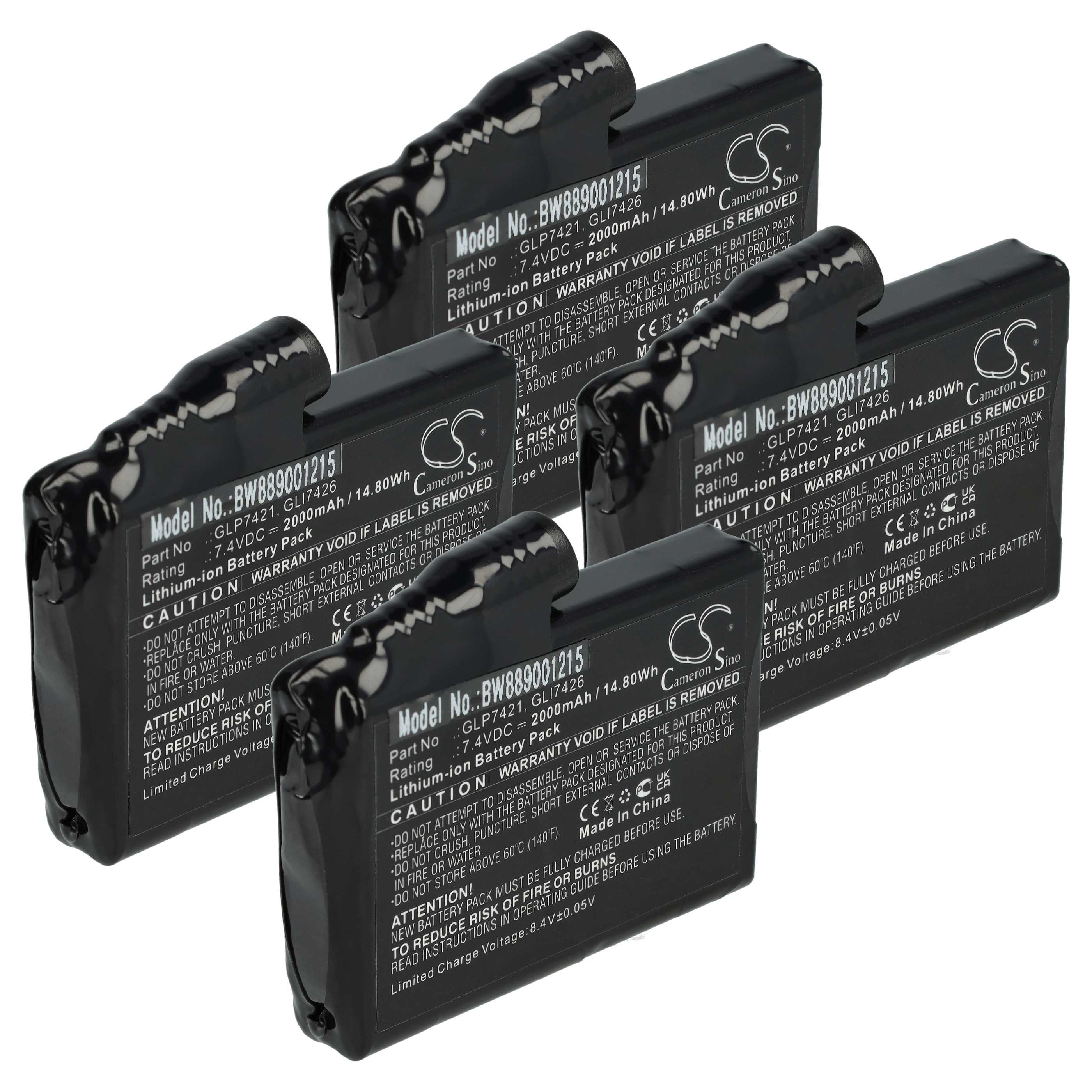 Heated Motor Bike Gloves 4x Battery replaces Glovii GLP7421, GLI7426 - 2000 mAh 7.4 V Li-Ion