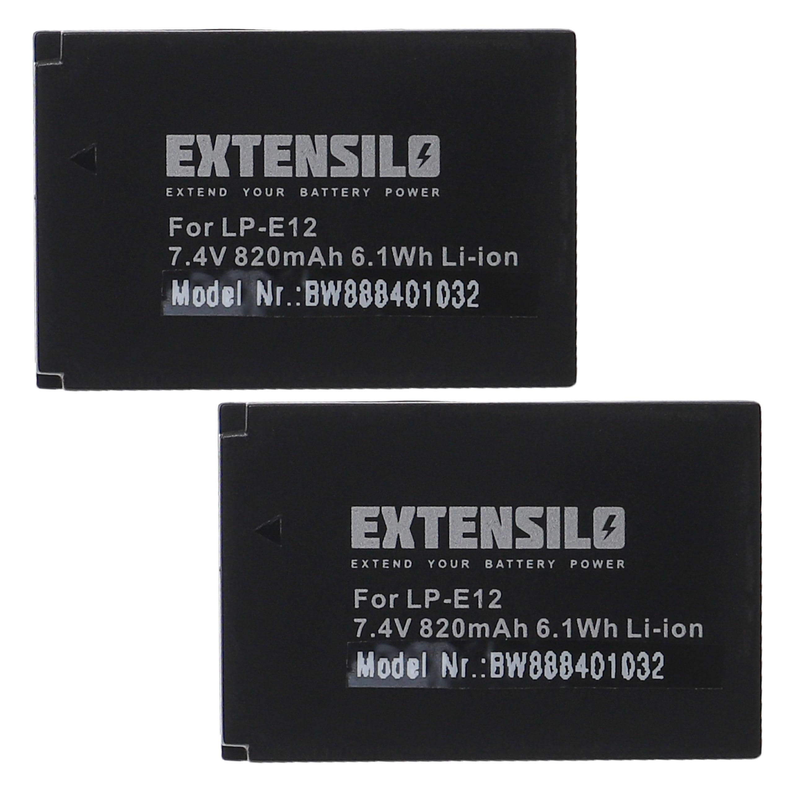 2x Battery replaces Canon LP-E12 - 820mAh, 7.4V, Li-Ion