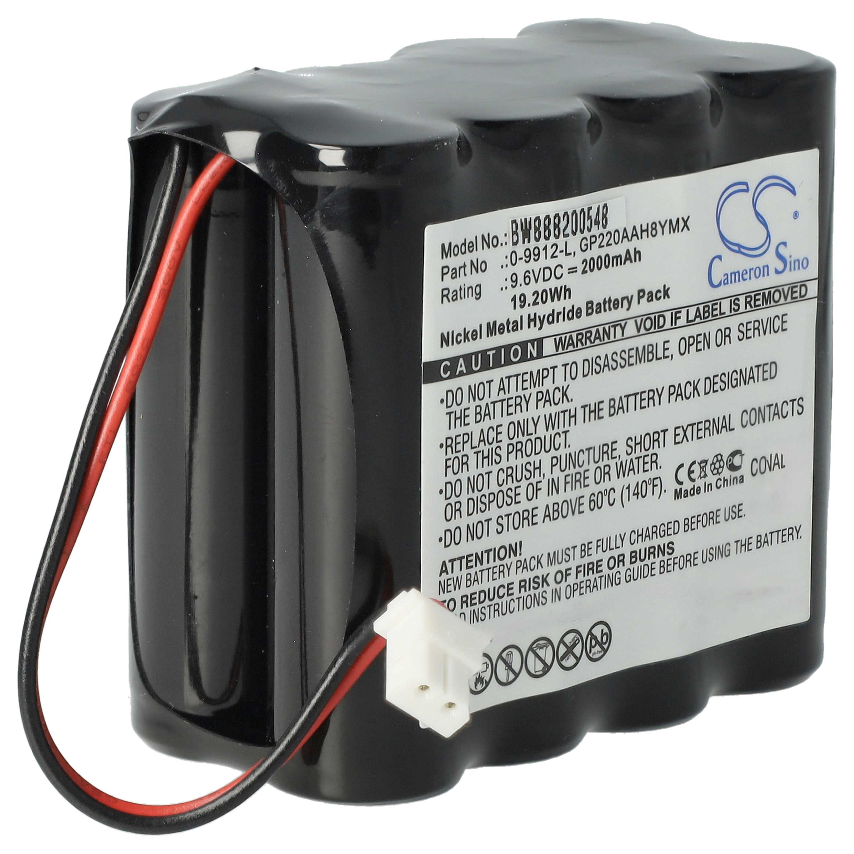 Alarm System Battery replaces Visonic GP220AAH8YMX, 0-9912-L - 2000 mAh 9.6 V NiMH