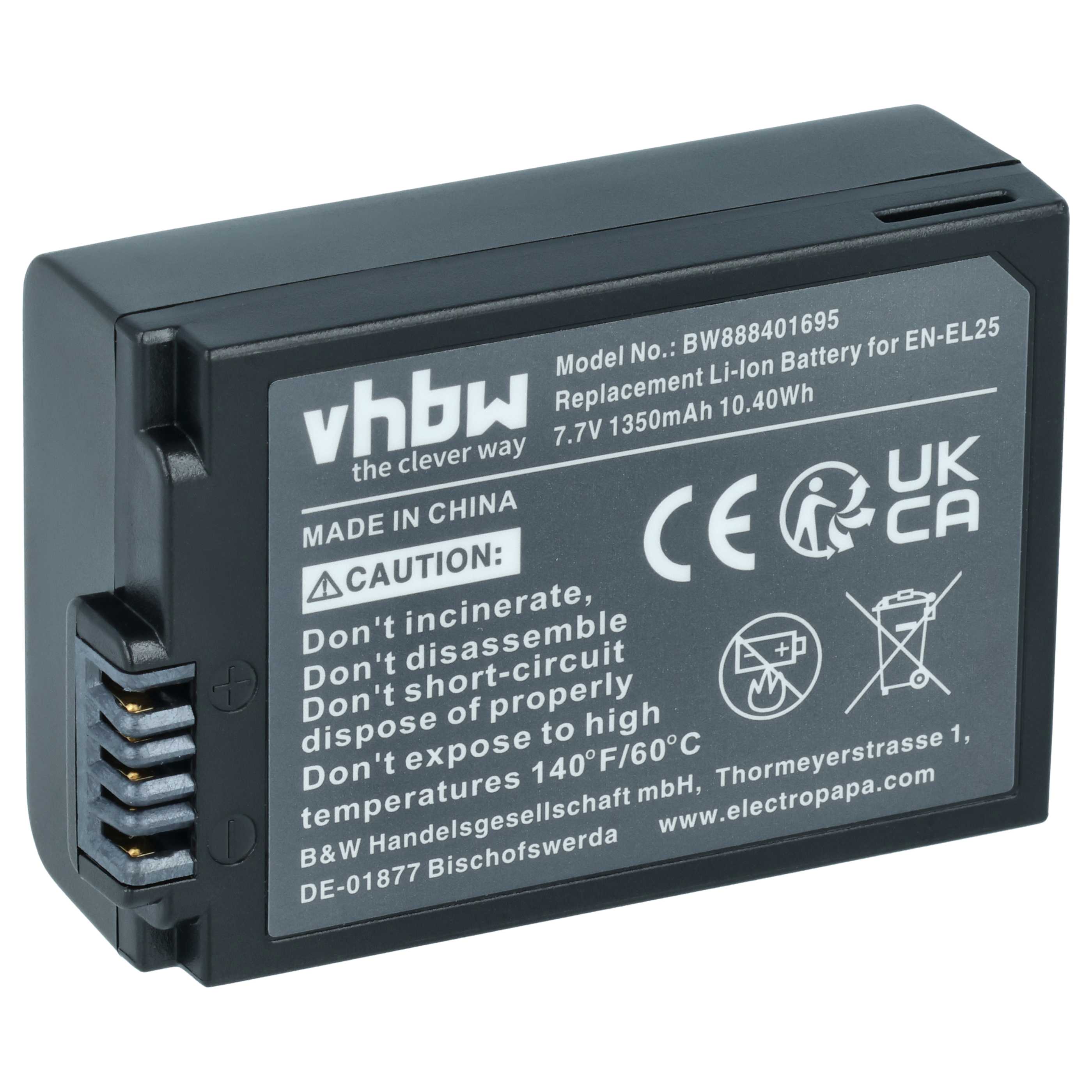 Batteria sostituisce Nikon EN-EL25a, EN-EL25, VFB12502 per fotocamera - 1350mAh 7,6V Li-Ion