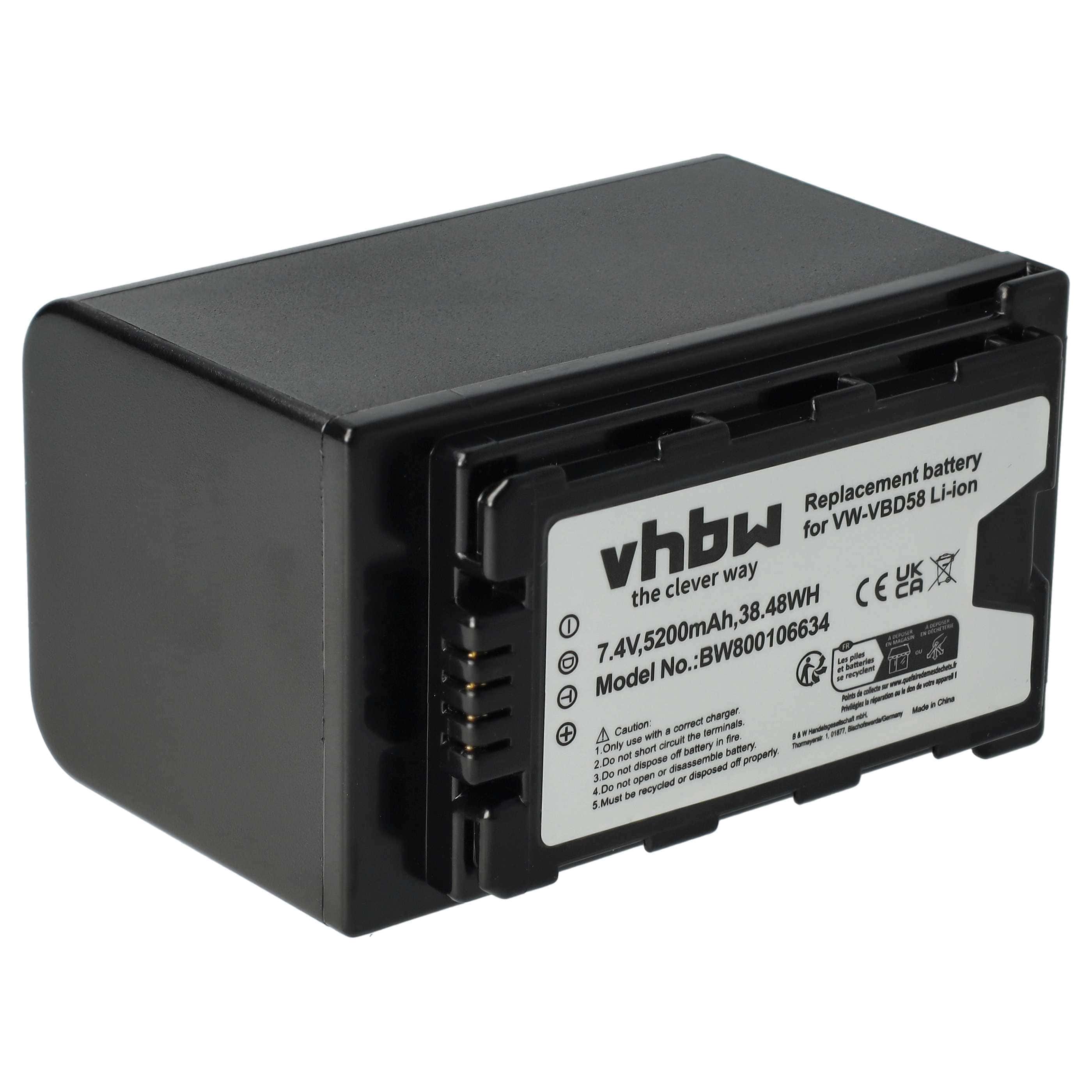 Videocamera Battery replaces Panasonic VW-VBD58 - 5200 mAh 7.4 V Li-Ion
