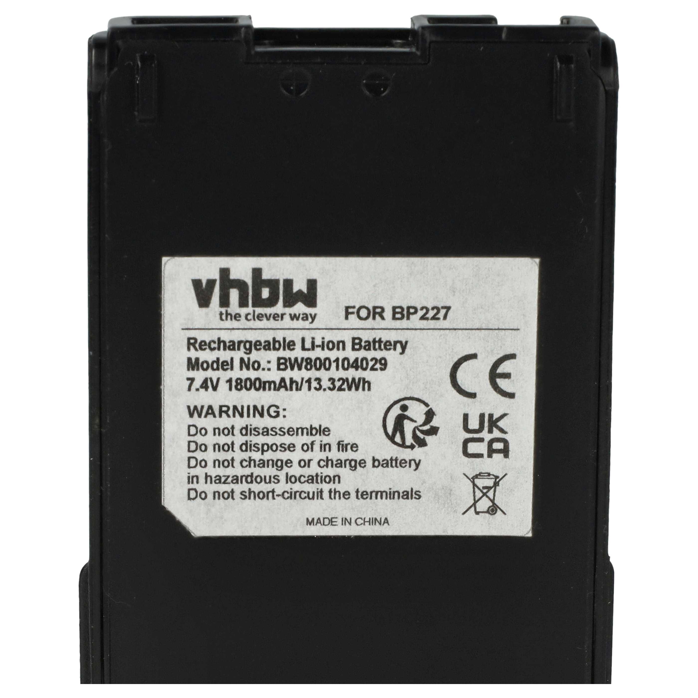 Radio Battery replaces Icom BP-227, BJ-193, BP-227Li, BJ-265, BP-220 - 1800 mAh 7.4 V Li-Ion + Belt Clip
