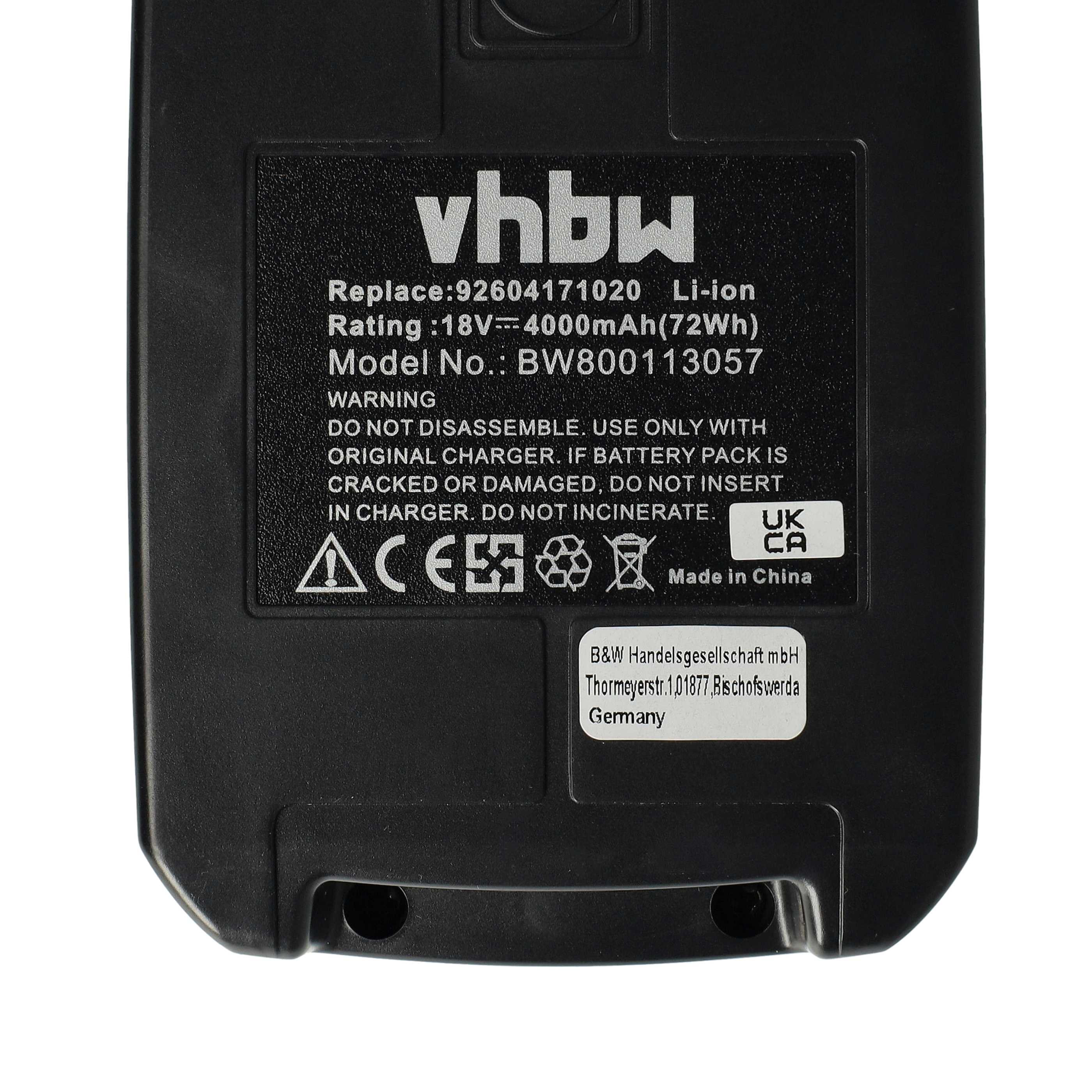 Battery replaces Fein 92604173020, 92604165020, 92604171020 Electric Power Tool - 4000 mAh, 18 V, Li-Ion