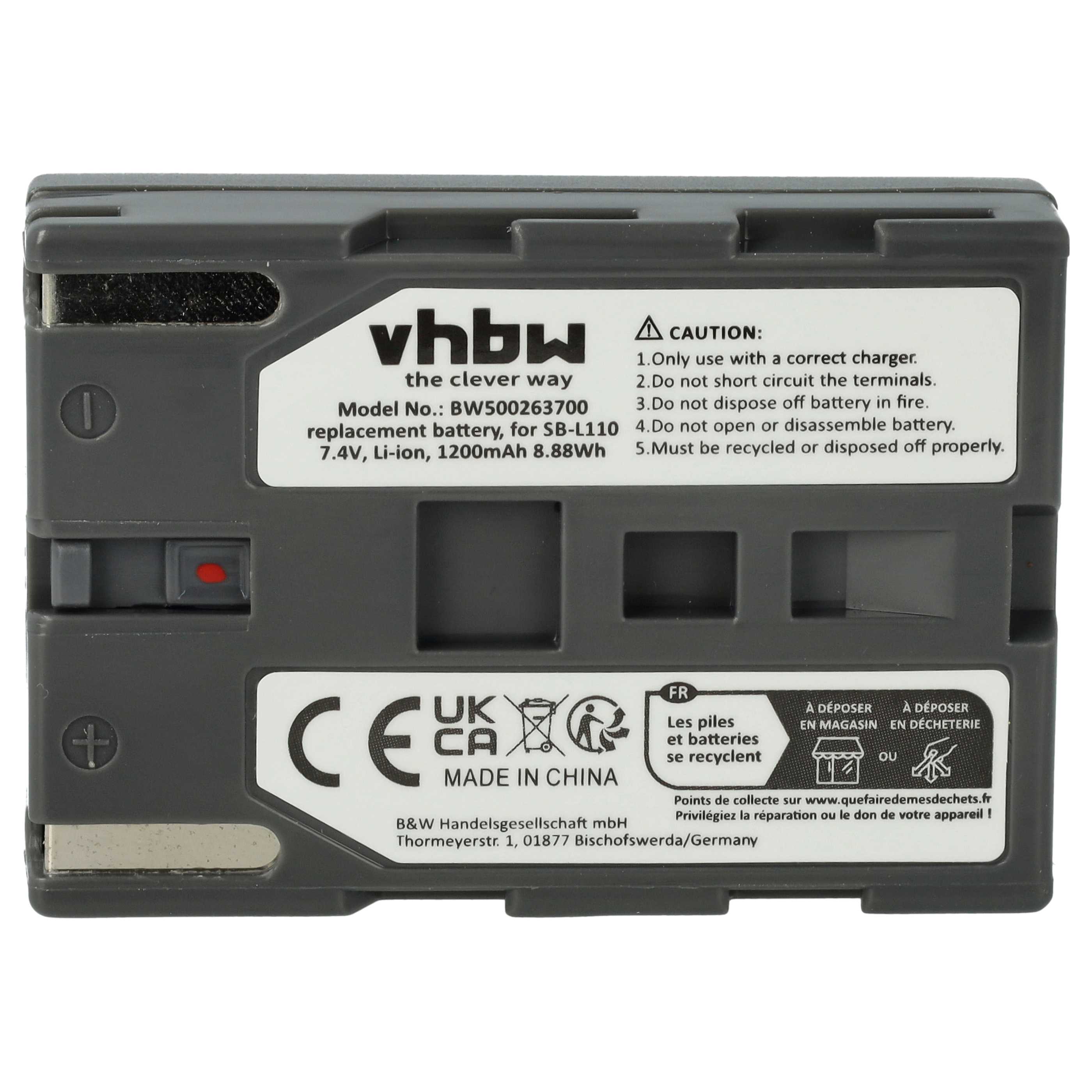 Videocamera Battery Replacement for Samsung SBL-110, SB-L110, SBL110 - 600 mAh 7.2 V Li-Ion