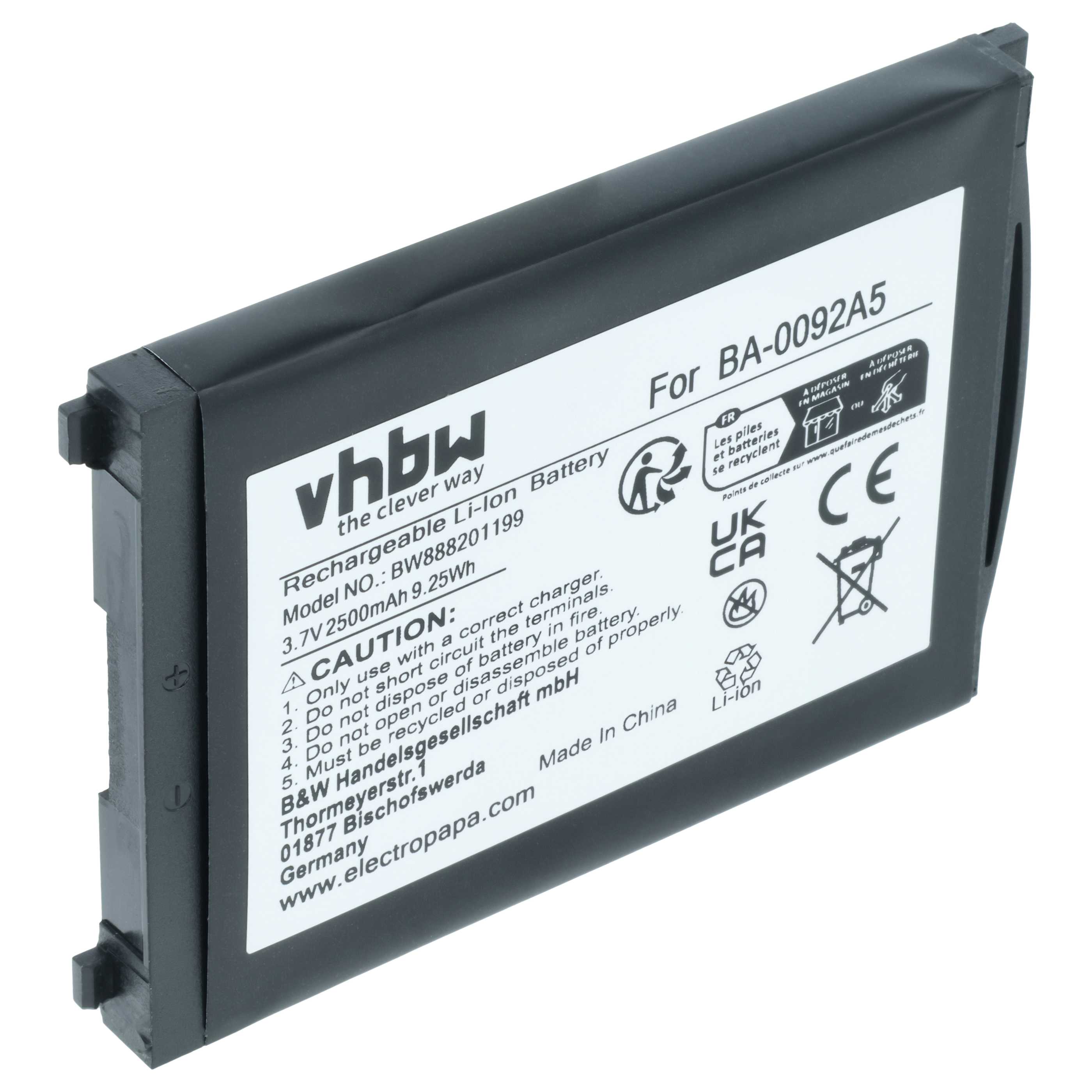 Akku als Ersatz für CipherLab BA-0092A5, BT-160LA für CipherLab Barcodescanner - 2500mAh 3,7V Li-Ion