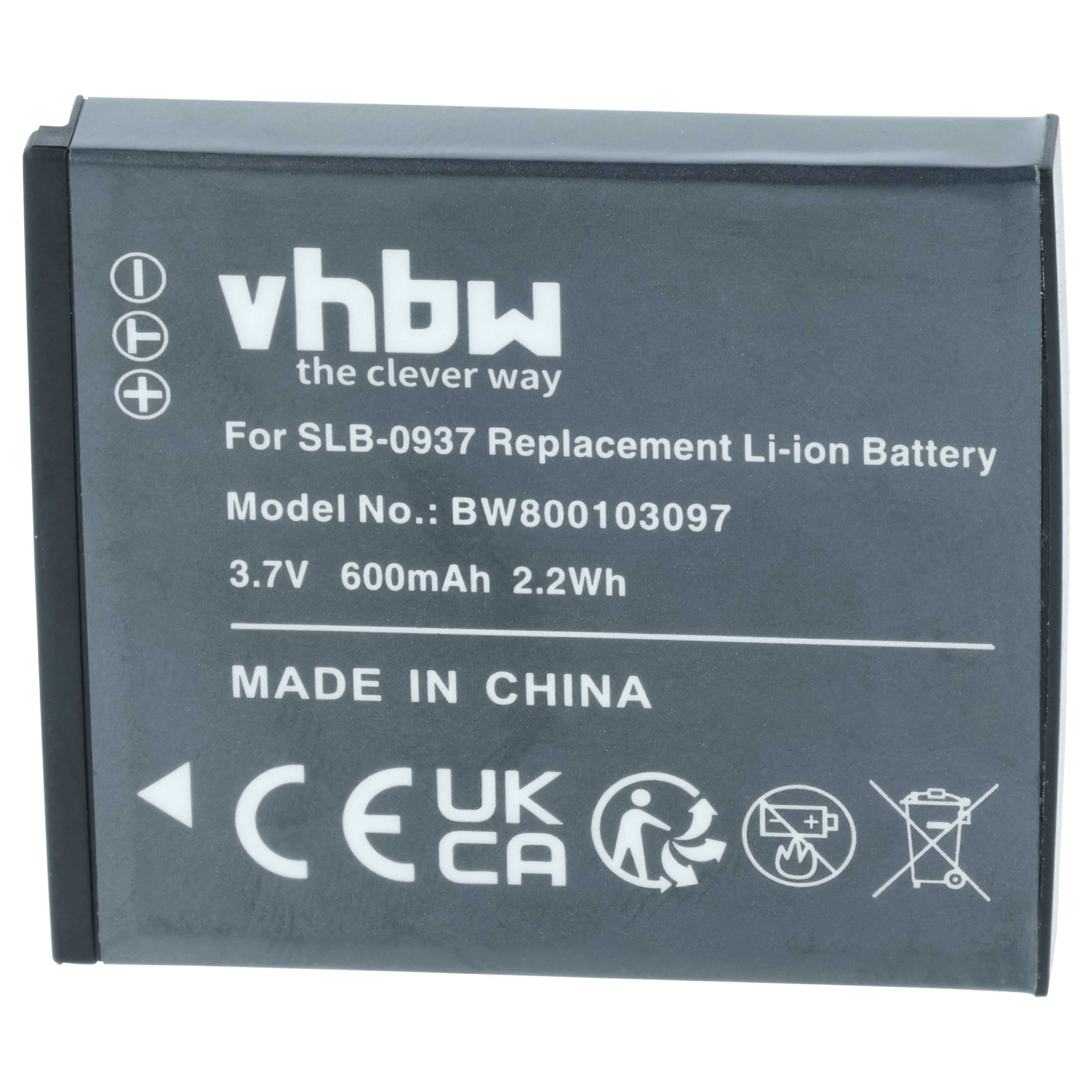 2x Battery replaces Samsung SLB-0937 - 600mAh, 3.7V, Li-Ion