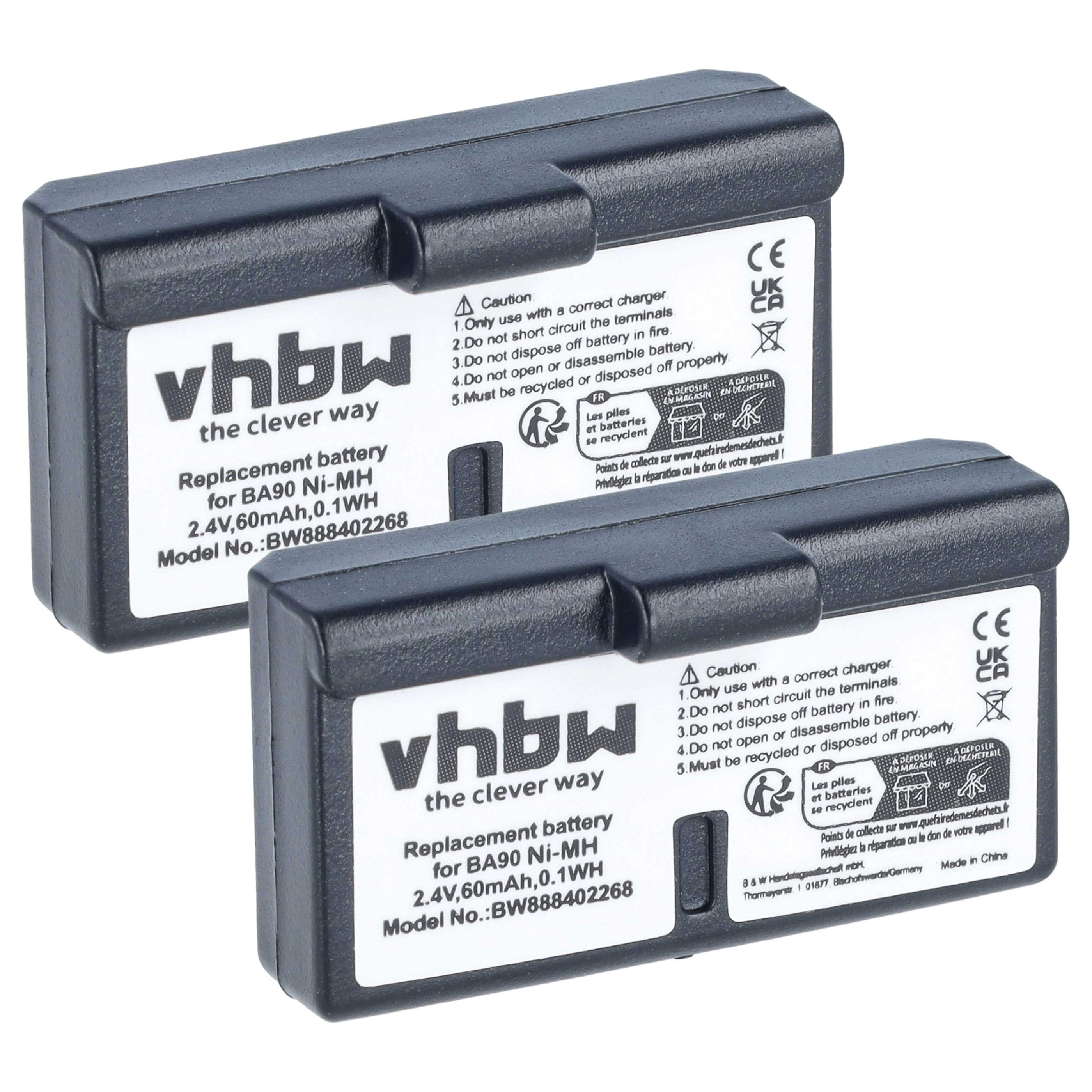 2 x Akku als Ersatz für Sennheiser BA90, E90, E180 für Sennheiser Headset - 60mAh 2,4V NiMH