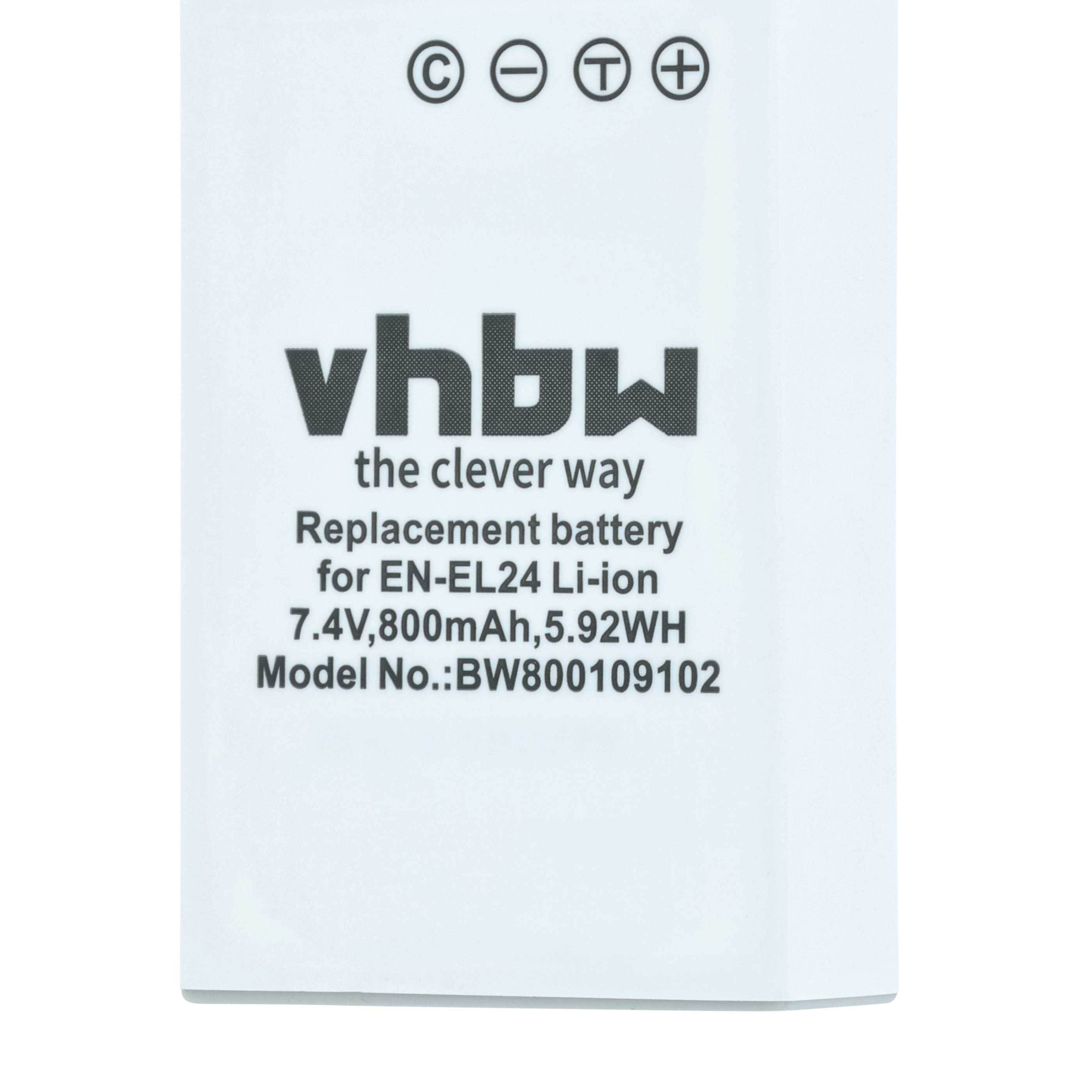 2x Battery replaces Nikon VFB11901, EN-EL24 - 800mAh, 7.2V, Li-Ion