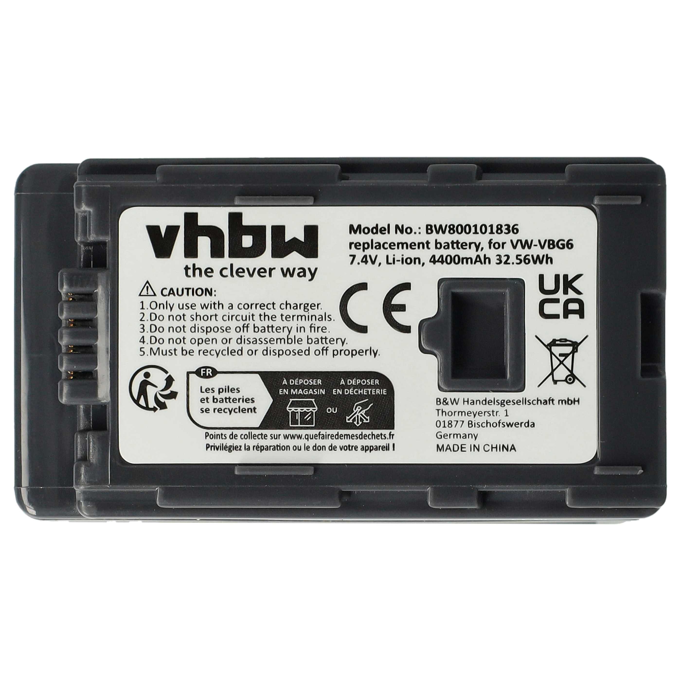 Videocamera Battery replaces Panasonic VW-VBG6 - 4400 mAh 7.4 V Li-Ion