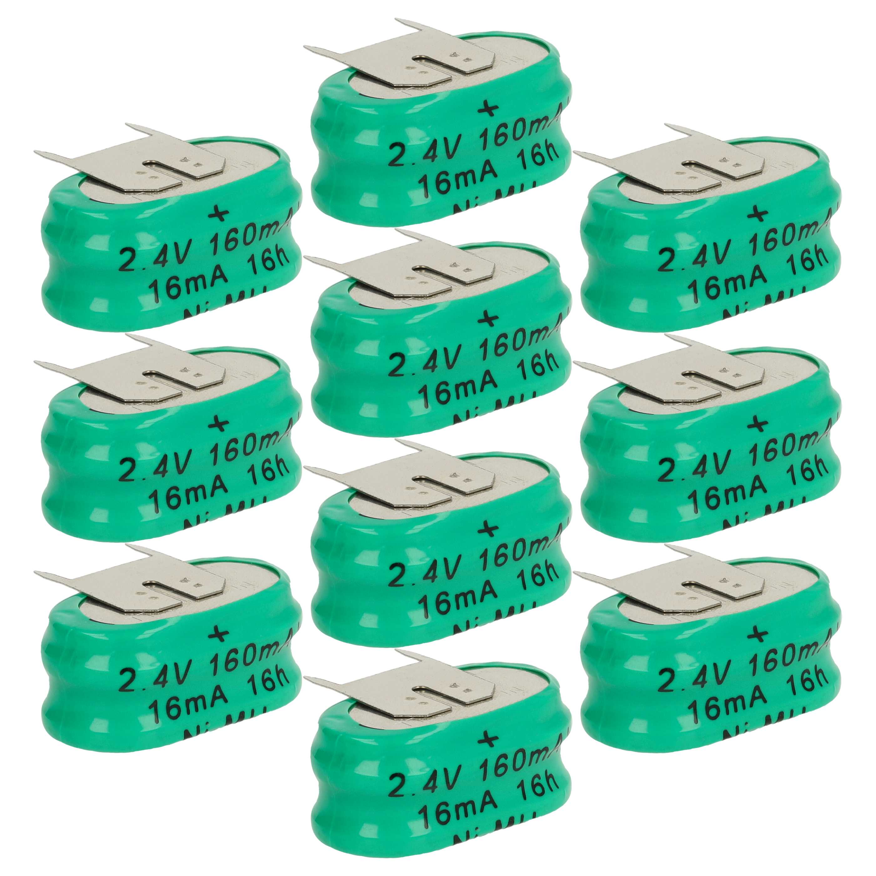 10x Button Cell Battery Type 2/V150H 3 Pins for Model Building Solar Lamps etc. - 150 mAh 2.4 V NiMH