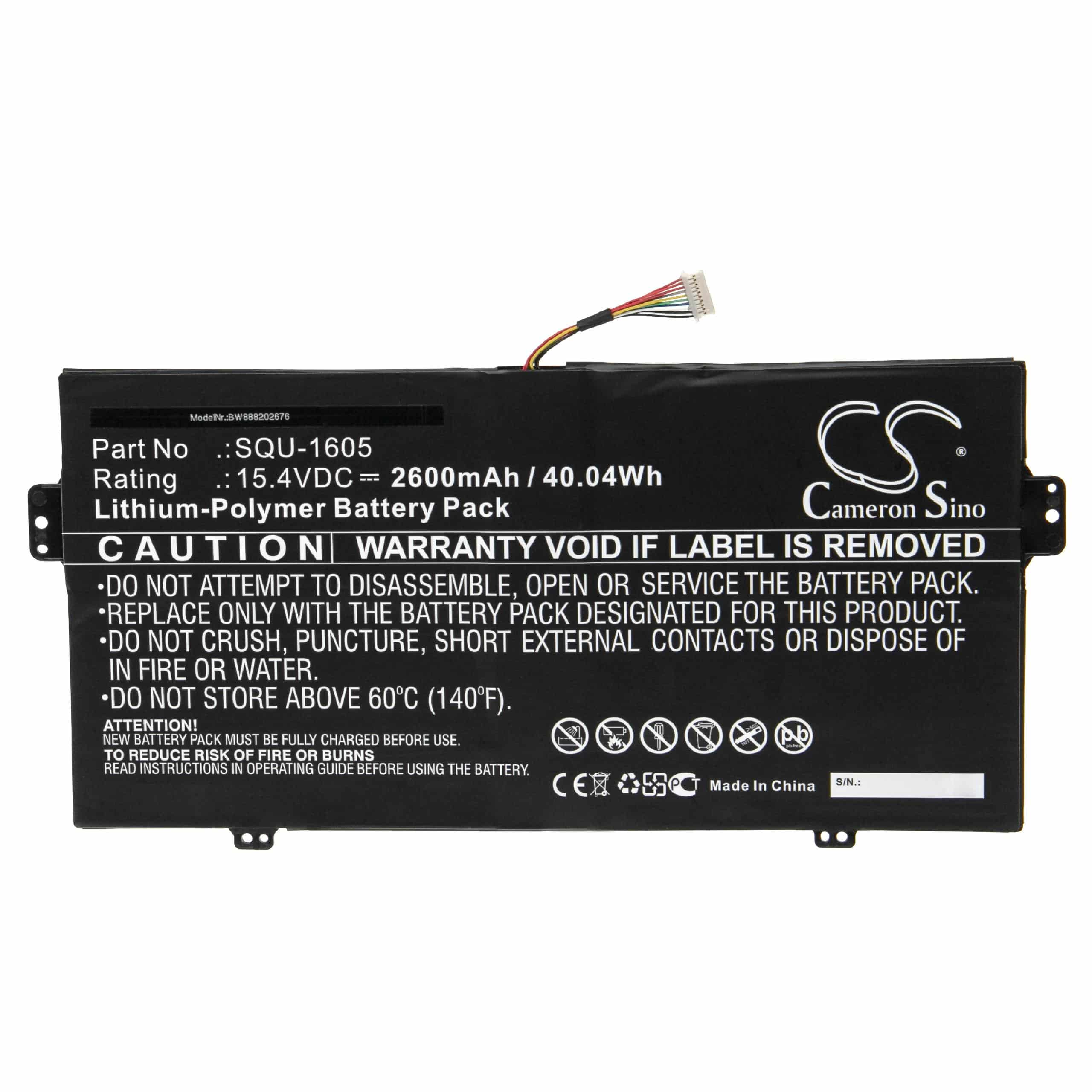 Notebook Battery Replacement for Acer SQU-1605 - 2600mAh 15.4V Li-polymer